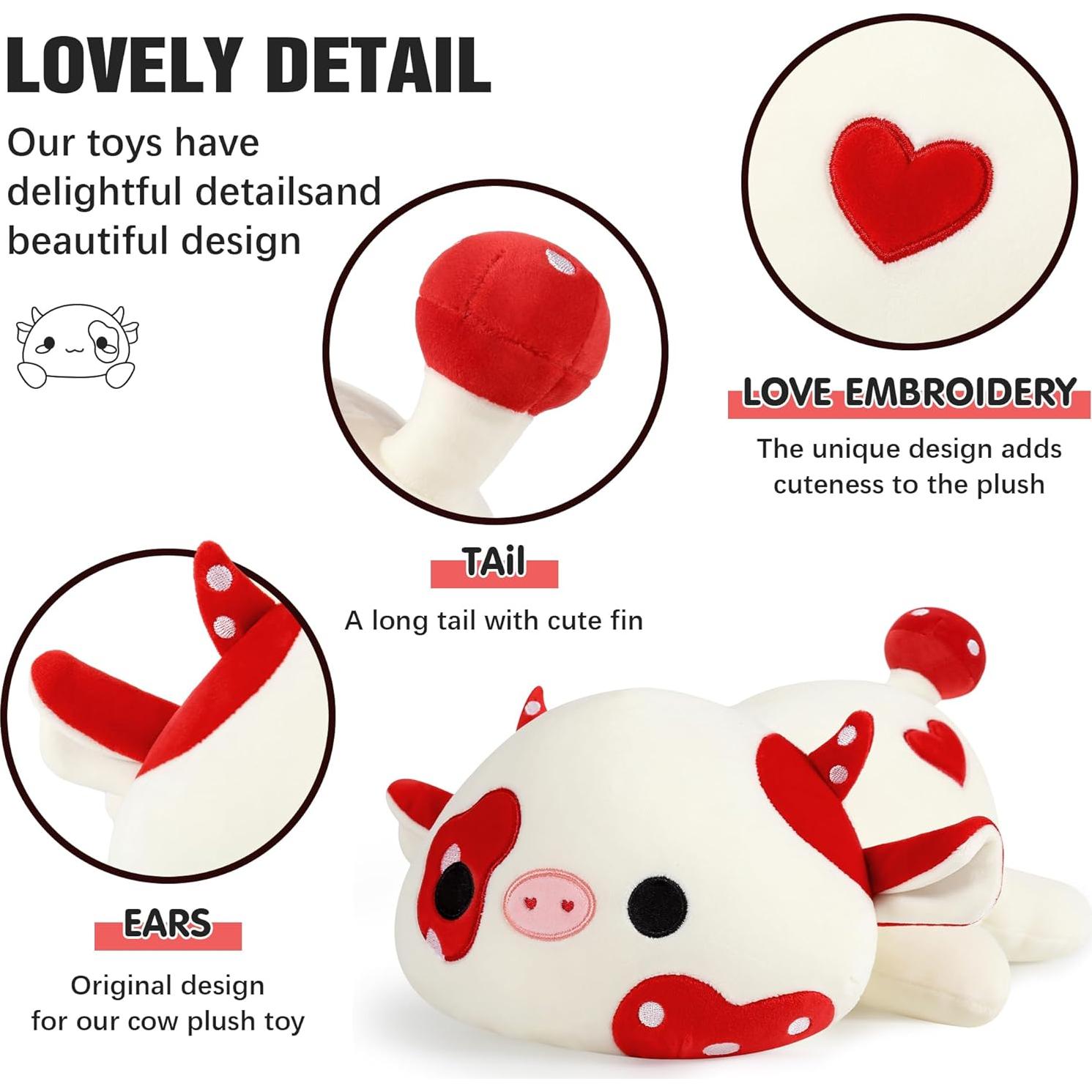 Onsoyours Vaca de Peluche Roja 30 cm Suave Almohada Juguete