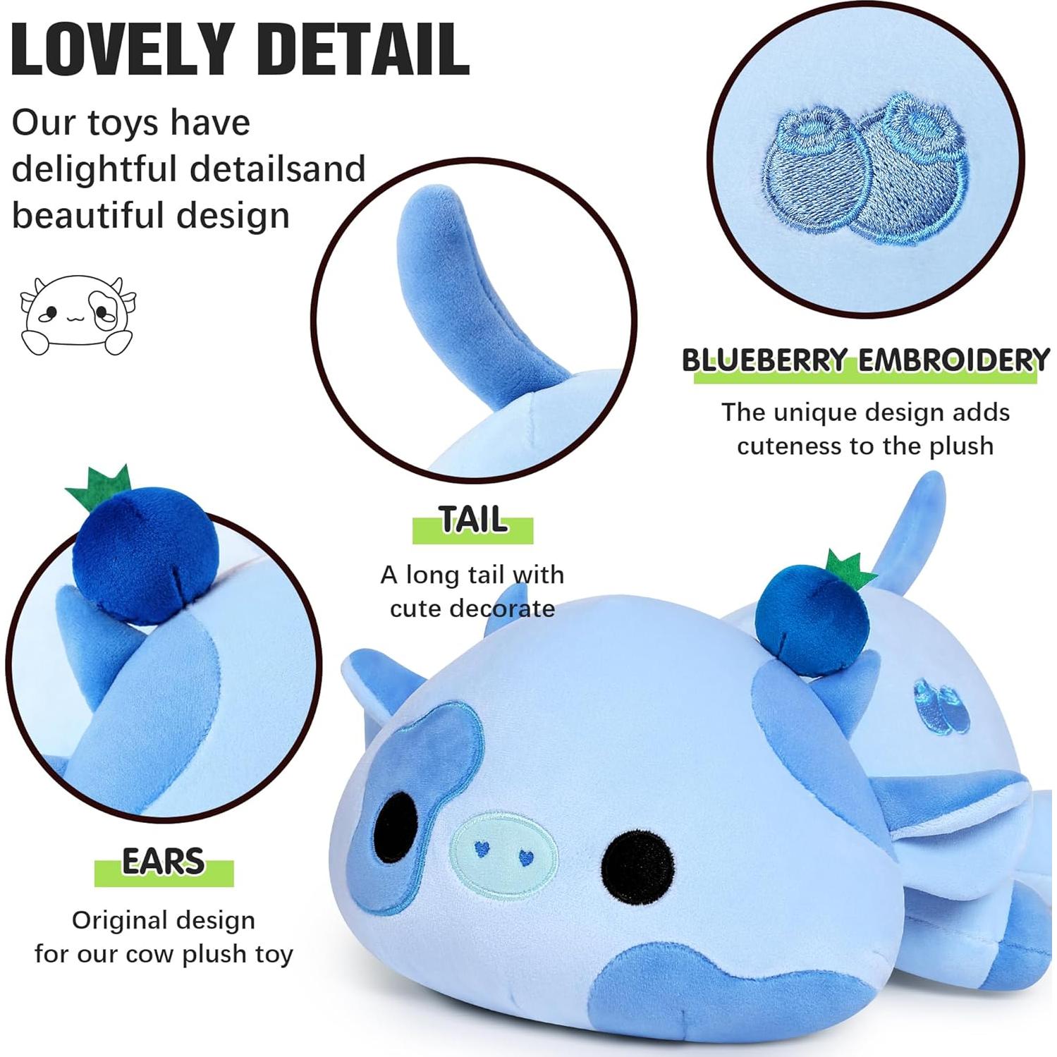 Peluche Vaca Azulberry Onsoyours 30 cm Suave para Niños