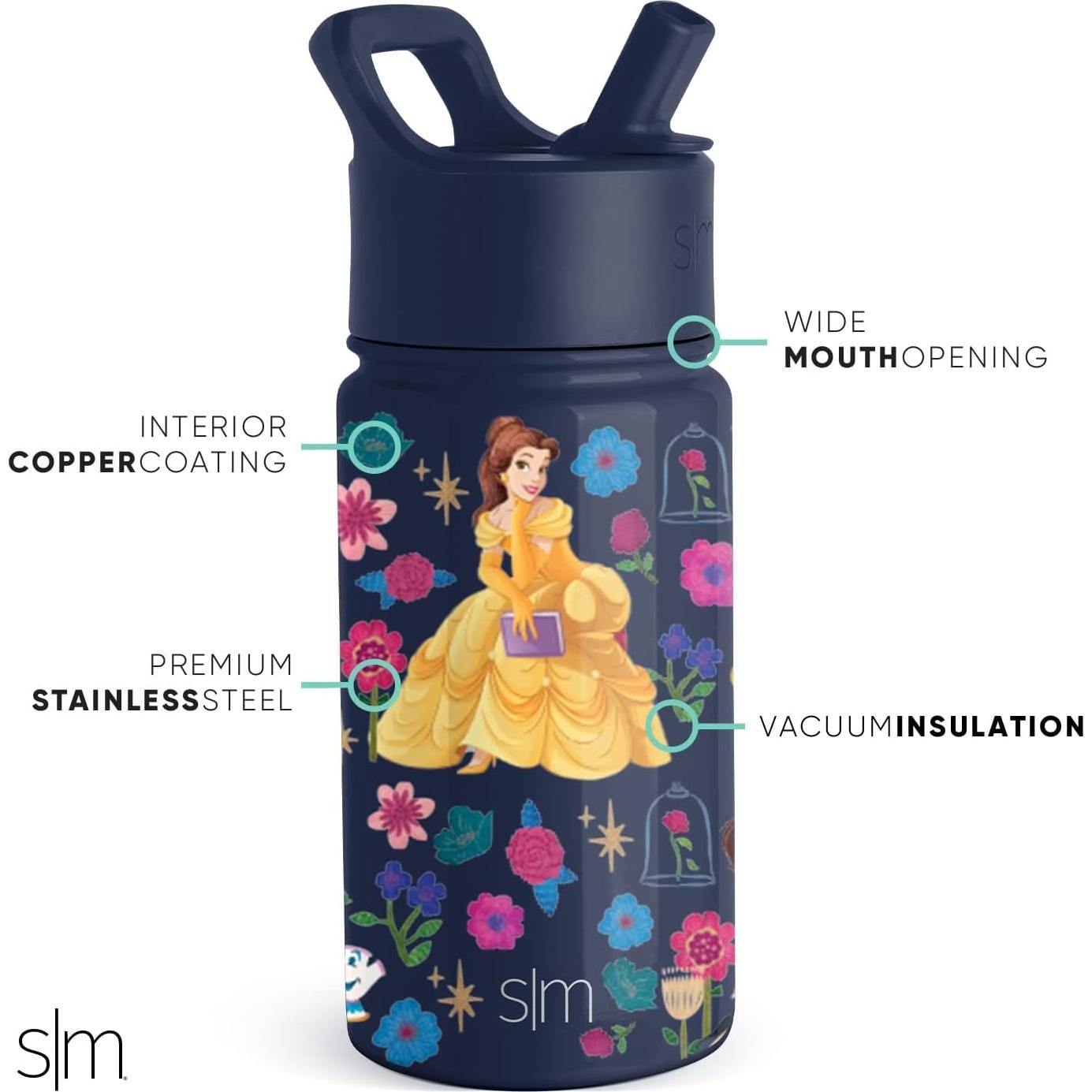 Botella de Agua Simple Modern Disney Belle 414ml con Popote