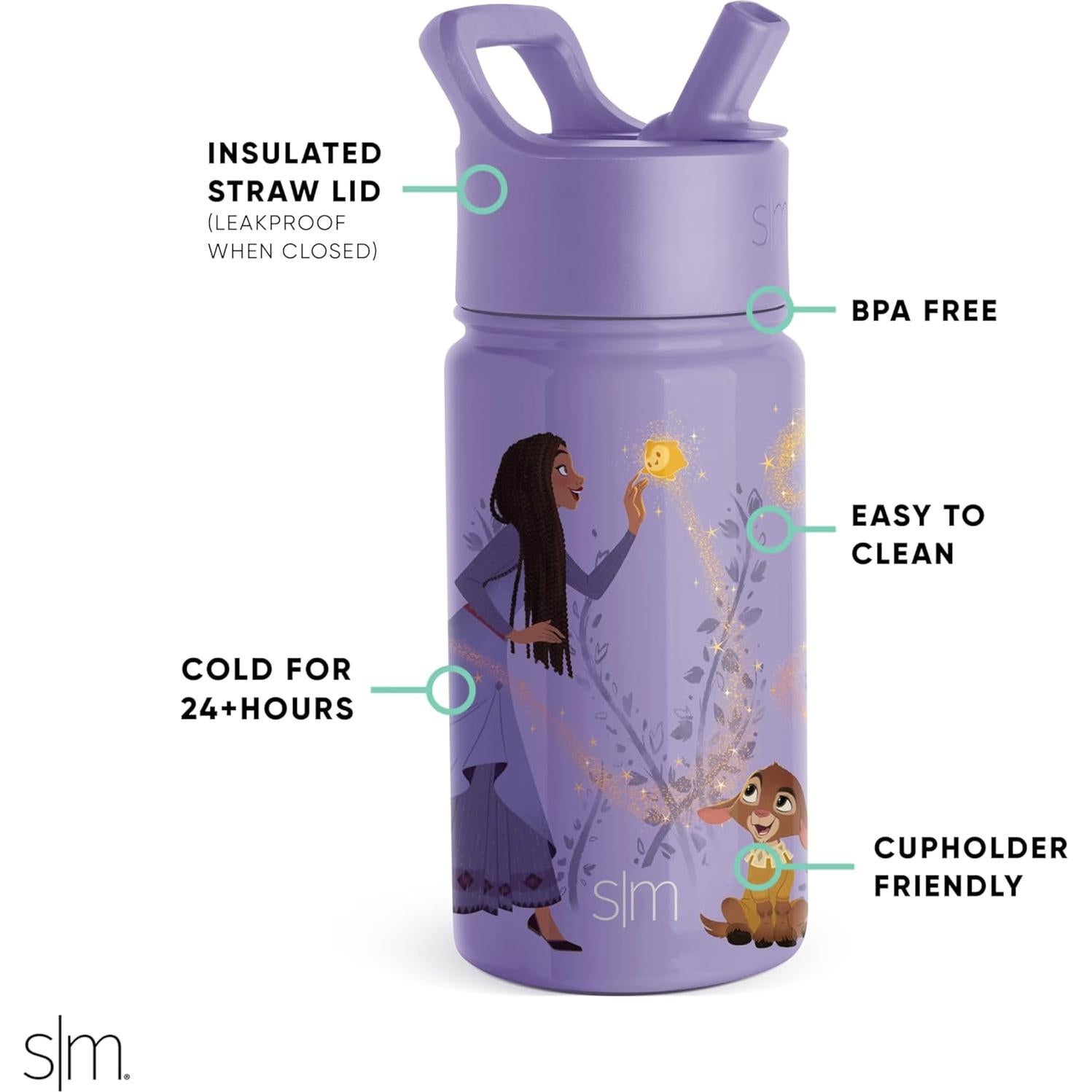 Botella de Agua Simple Modern Disney Wish 414 ml con Popote
