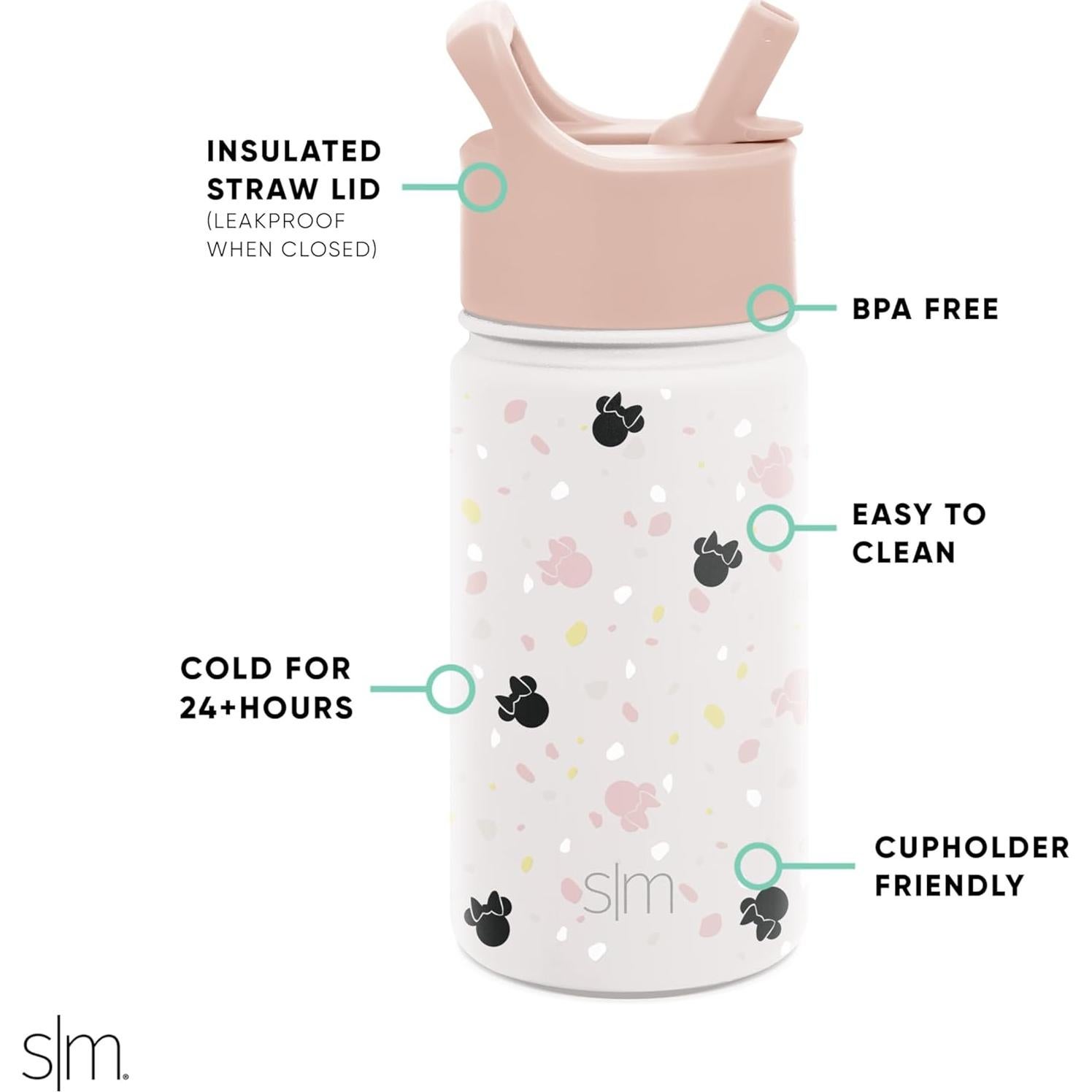 Botella de Agua Simple Modern Minnie Mouse 414ml con Pajita