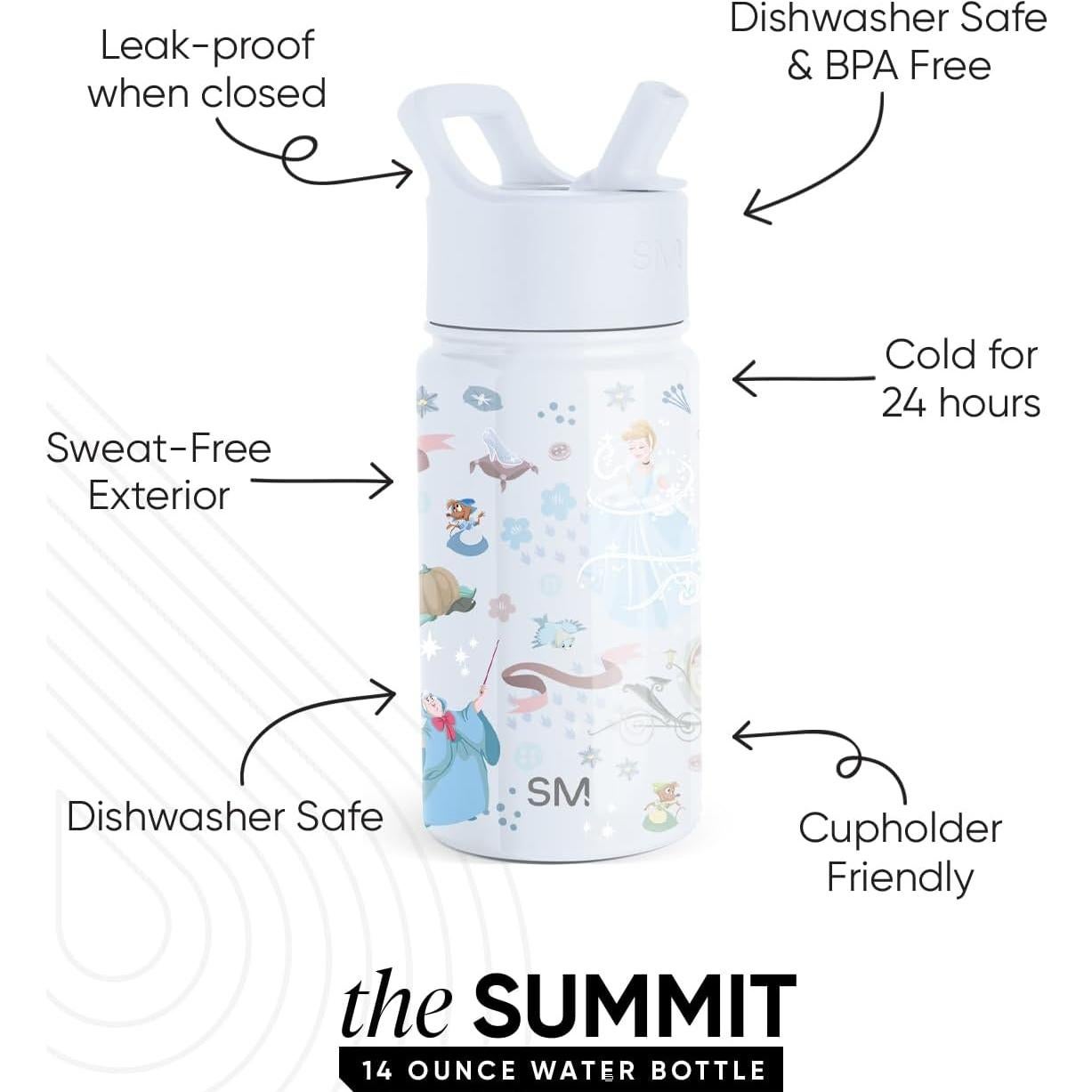 Botella de Agua Simple Modern Cenicienta 414ml Tapa Popote