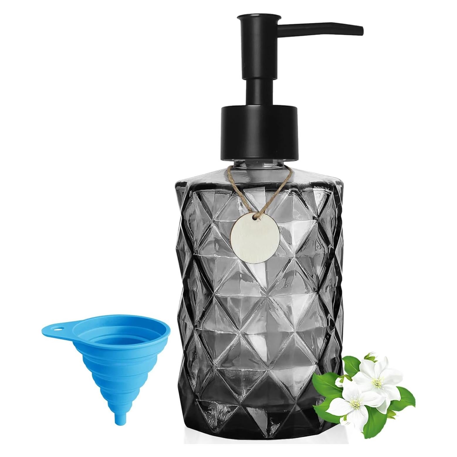 Dispensador de Jabón de Vidrio GKSCXEXE 355 ml Negro Diamante