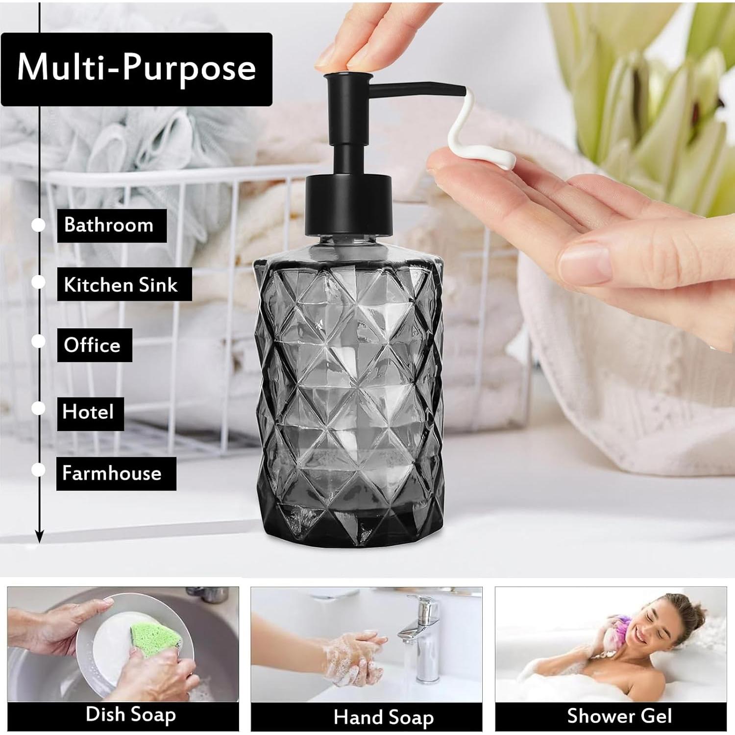 Dispensador de Jabón de Vidrio GKSCXEXE 355 ml Negro Diamante