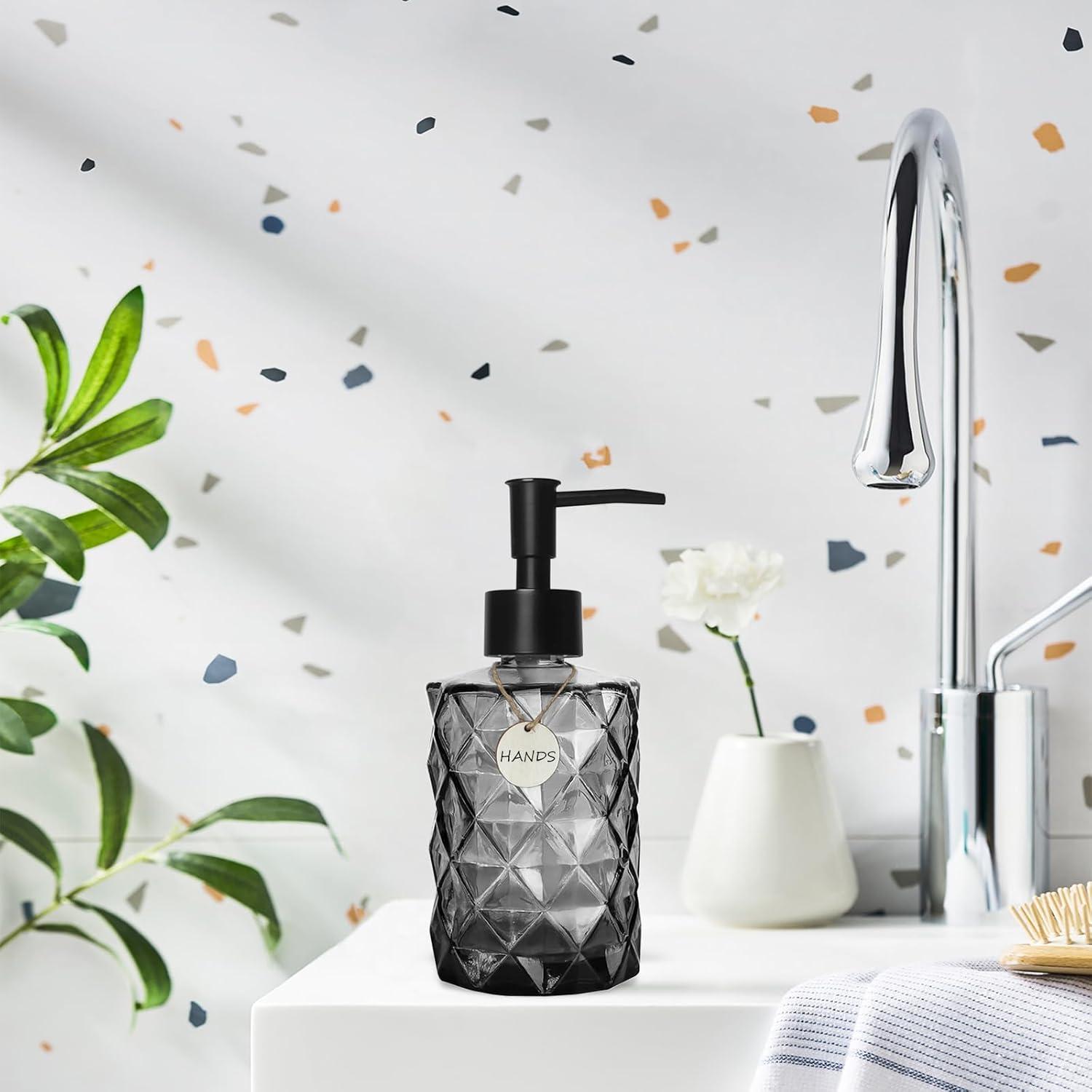 Dispensador de Jabón de Vidrio GKSCXEXE 355 ml Negro Diamante