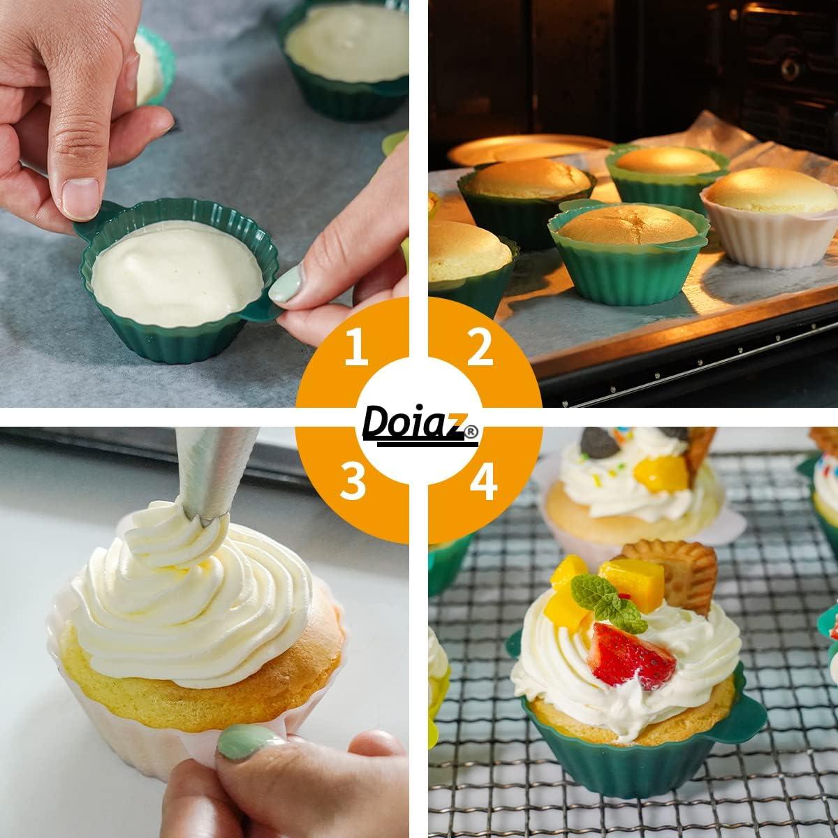 Tazas de Silicona Reutilizables Doiaz para Hornear Muffins 12 Piezas
