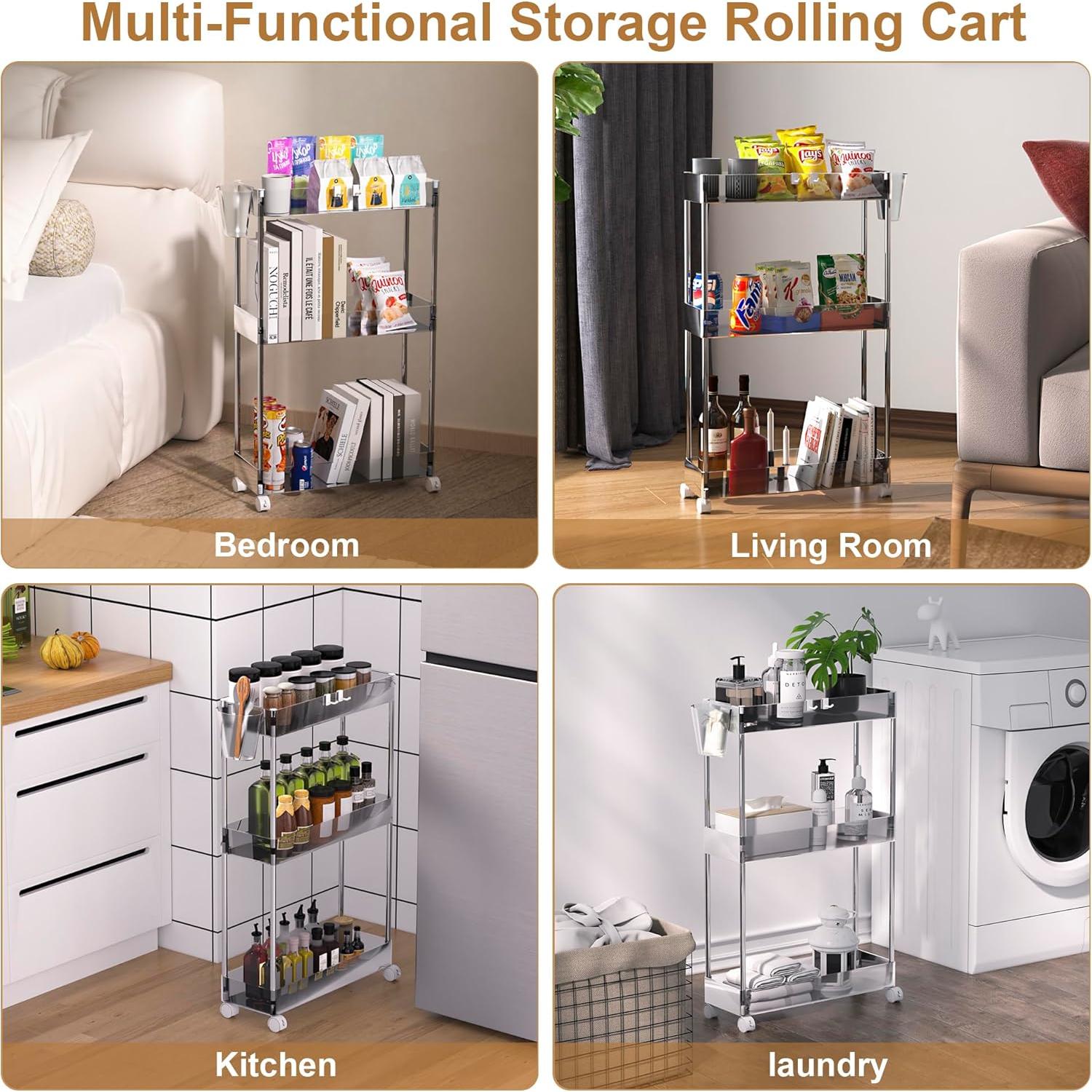 Carro Rodante de Almacenamiento VECELO 3 Niveles Acrílico