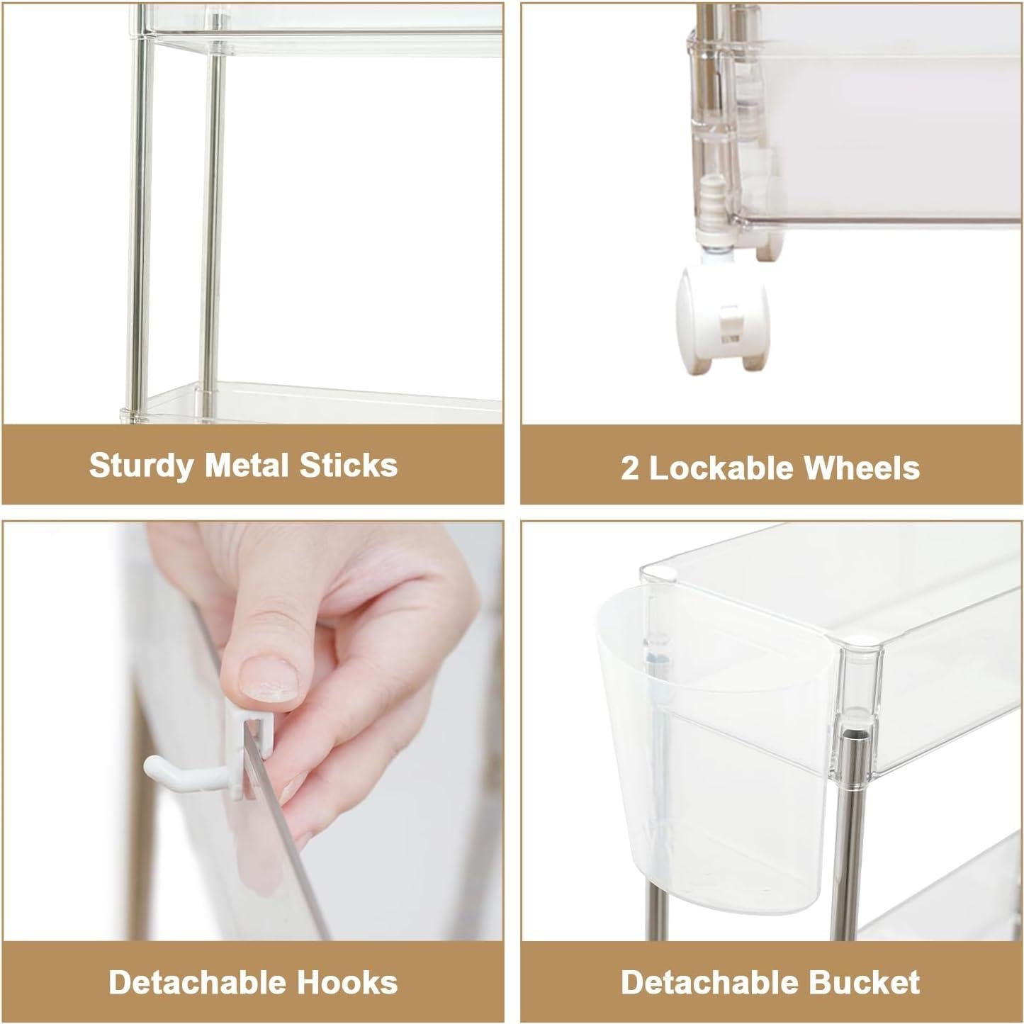 Carro Rodante de Almacenamiento VECELO 3 Niveles Acrílico