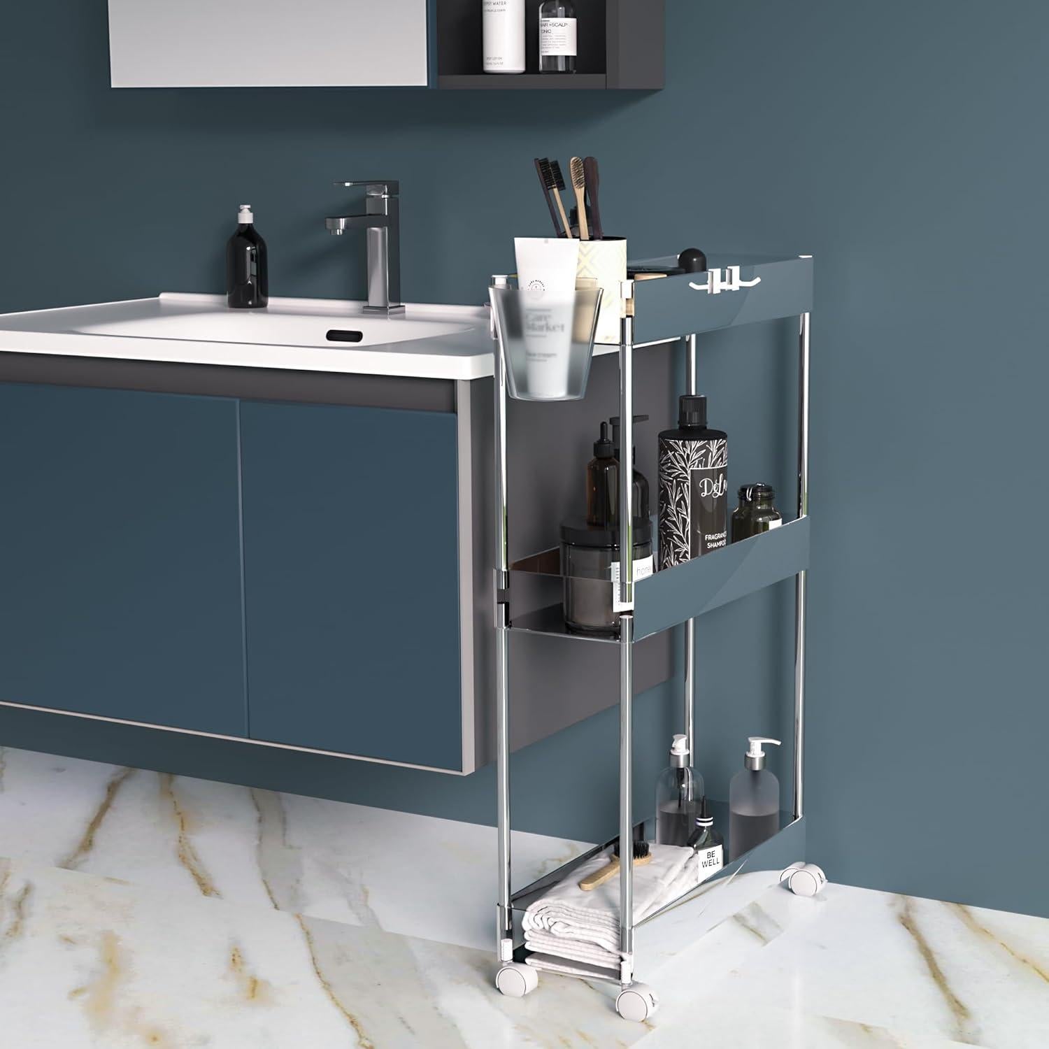 Carro Rodante de Almacenamiento VECELO 3 Niveles Acrílico