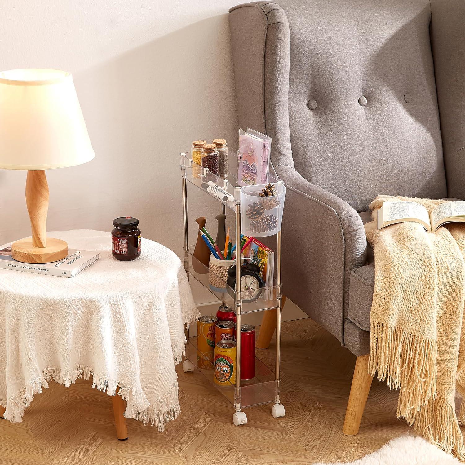 Carro Rodante de Almacenamiento VECELO 3 Niveles Acrílico