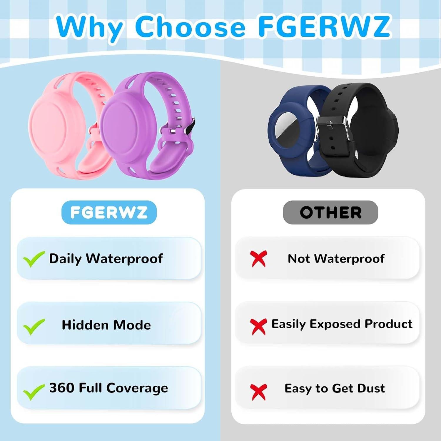 Paquete de 4 Pulseras AirTag FGERWZ Impermeables para Niños