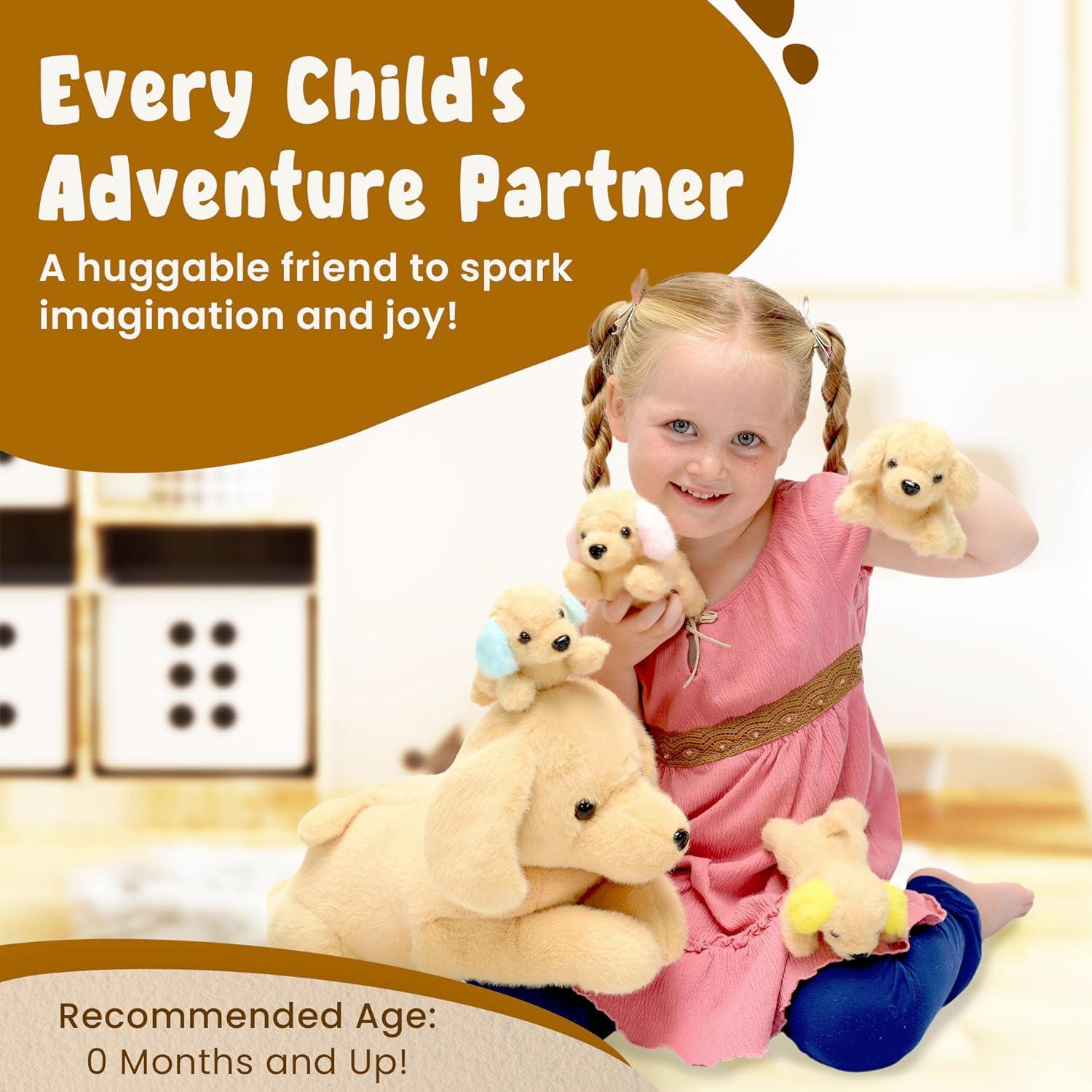 DreamsBe Perro de Peluche Mamá con 4 Cachorros 38 cm