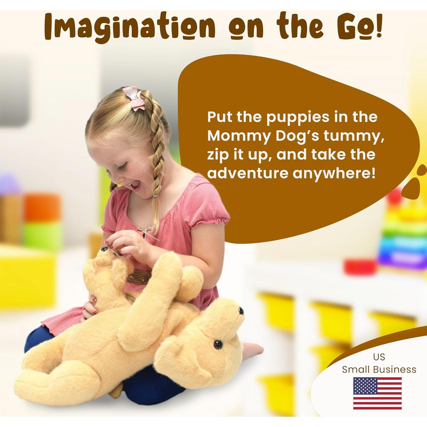 DreamsBe Perro de Peluche Mamá con 4 Cachorros 38 cm