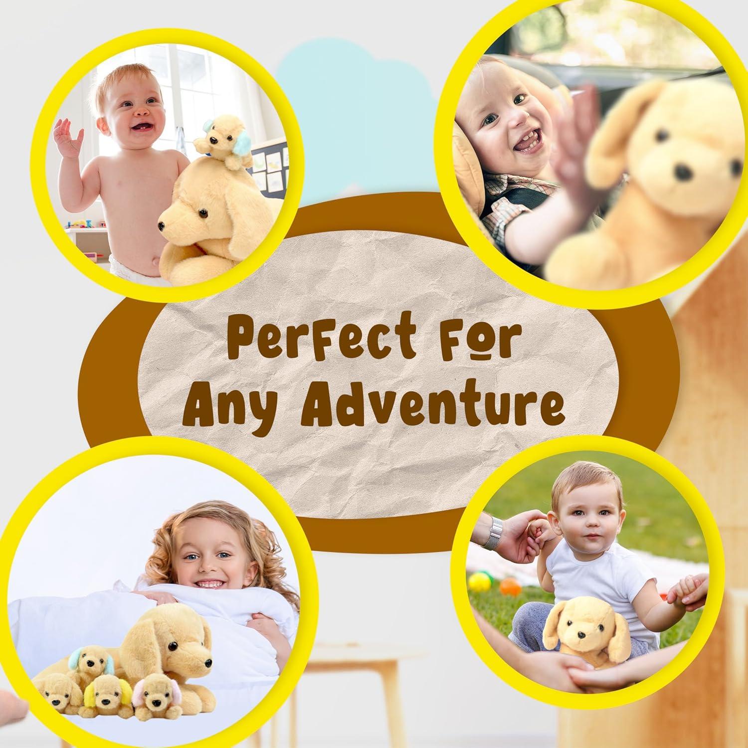 DreamsBe Perro de Peluche Mamá con 4 Cachorros 38 cm