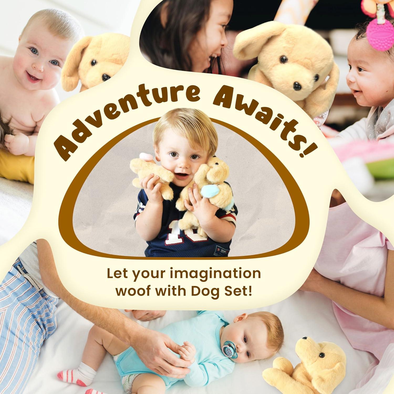 DreamsBe Perro de Peluche Mamá con 4 Cachorros 38 cm