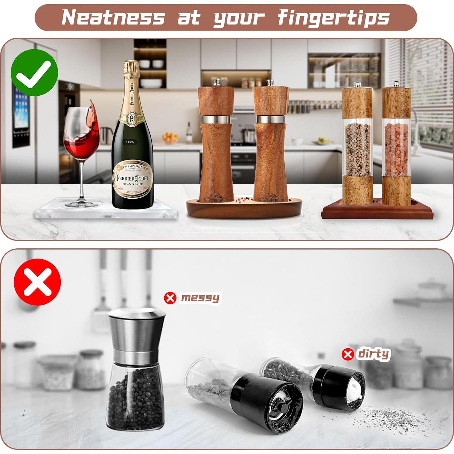 Bandeja de Madera de Roble Hion para Molinillos de Sal y Pimienta 7cm