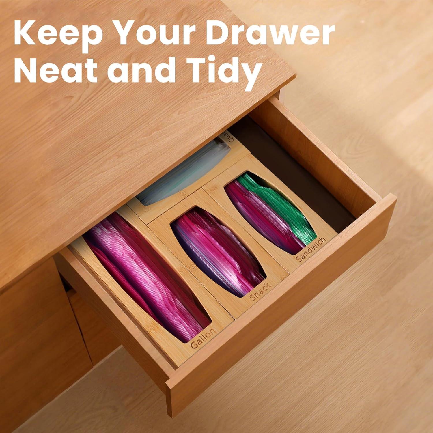 Organizador de Bolsas de Plástico de Bambú CRAKTH - 4 Compartimentos