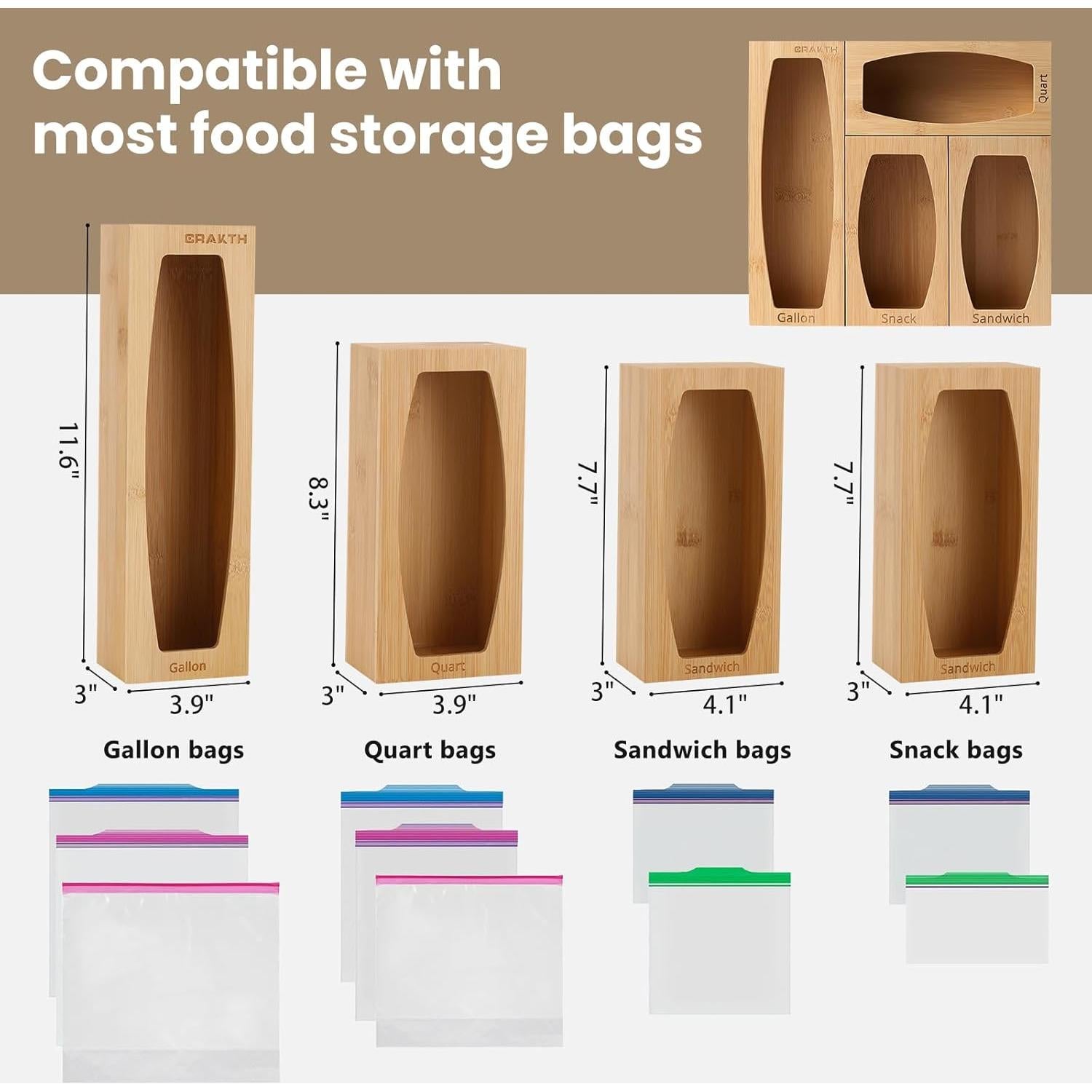 Organizador de Bolsas de Plástico de Bambú CRAKTH - 4 Compartimentos