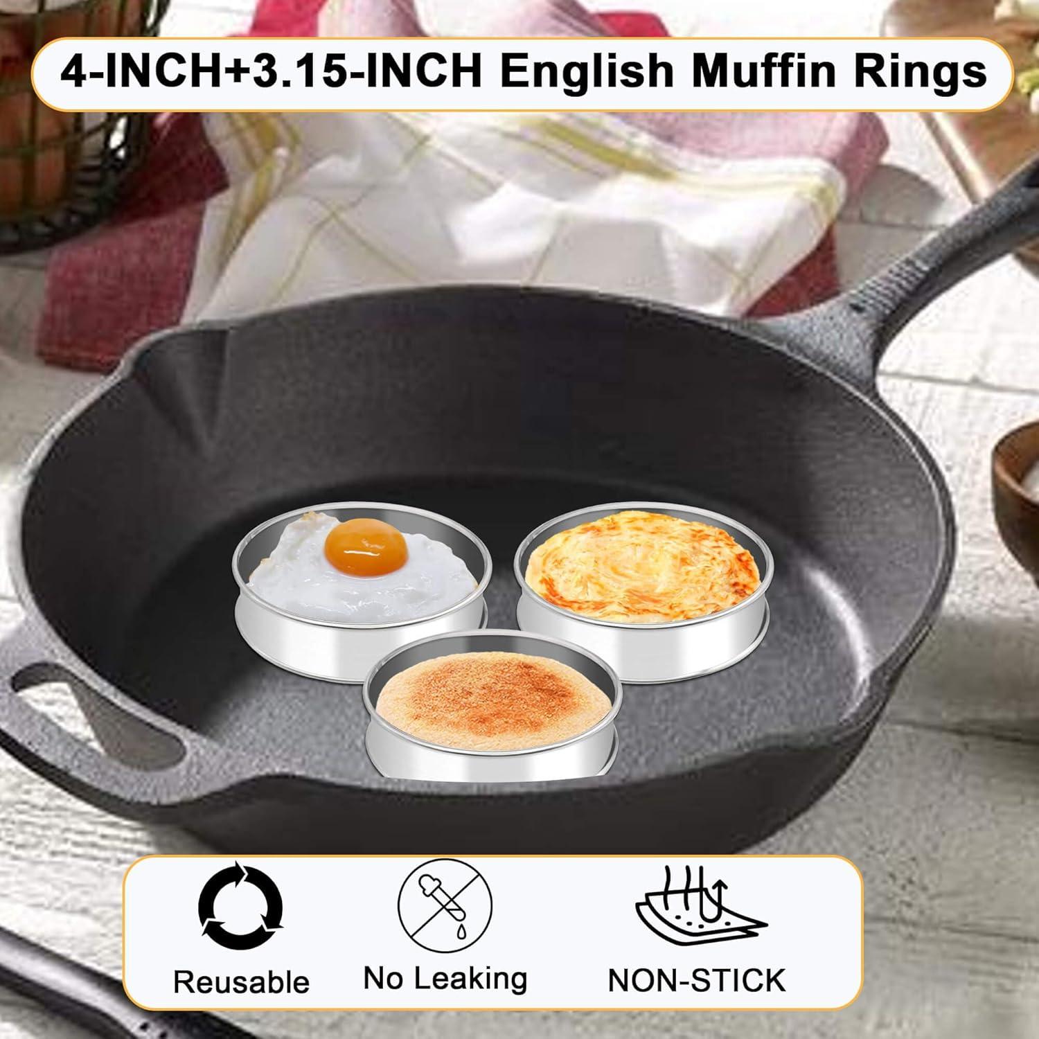 Juego de 8 Anillos de Muffin BaokiTook 10.16cm y 8cm Acero Inoxidable