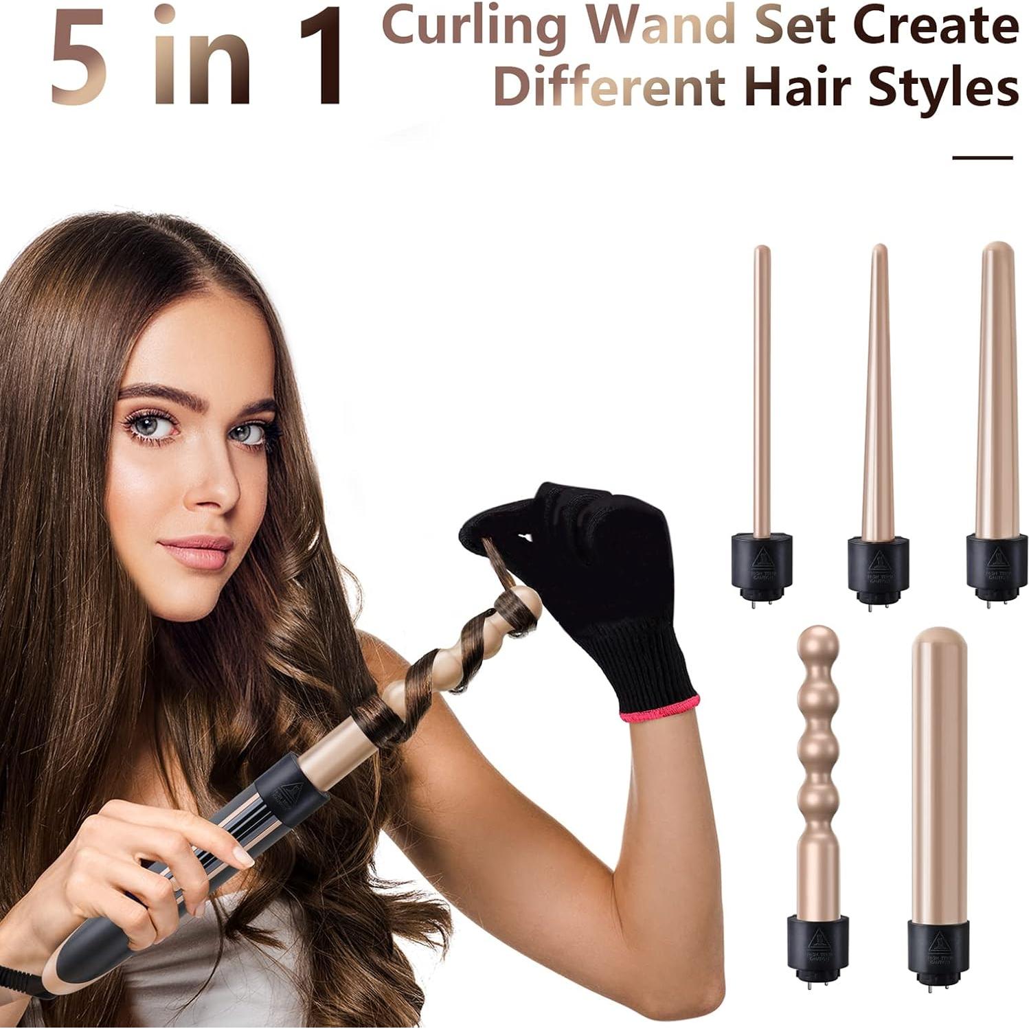 Conjunto Plancha Rizar 5 en 1 Homfu Calentamiento Rápido Oro