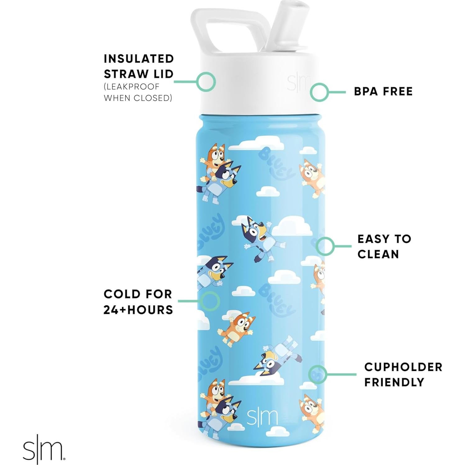 Botella de Agua Aislada Simple Modern 18oz para Niños Bluey