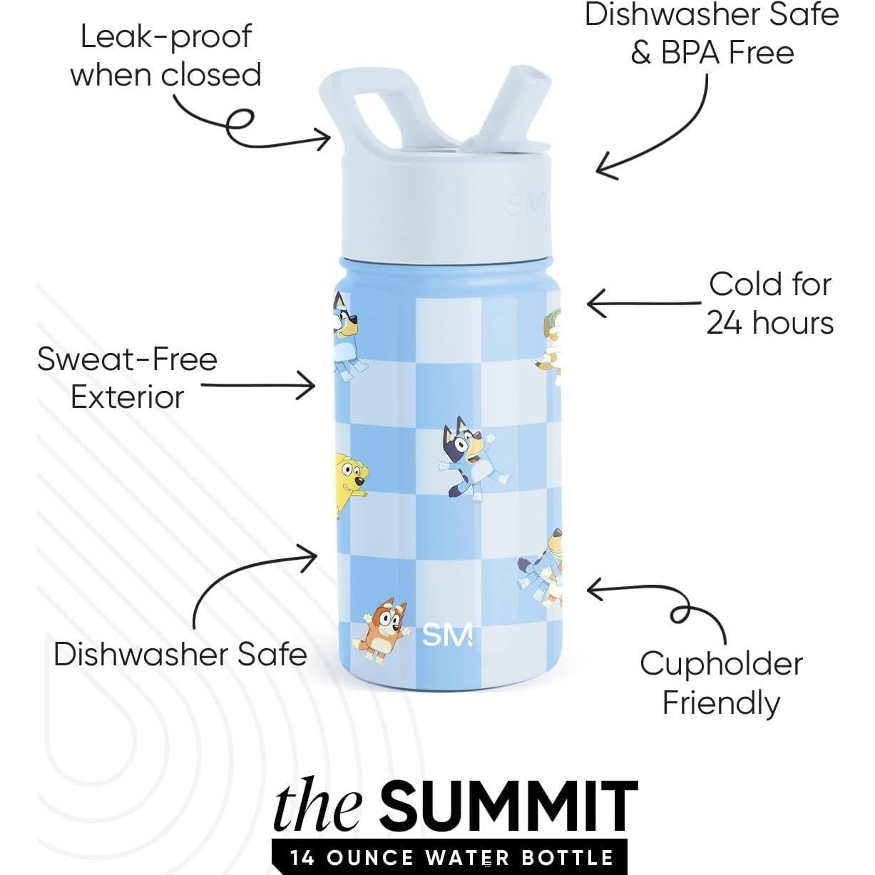 Botella de Agua Aislada Simple Modern 400ml Bluey Checkmate