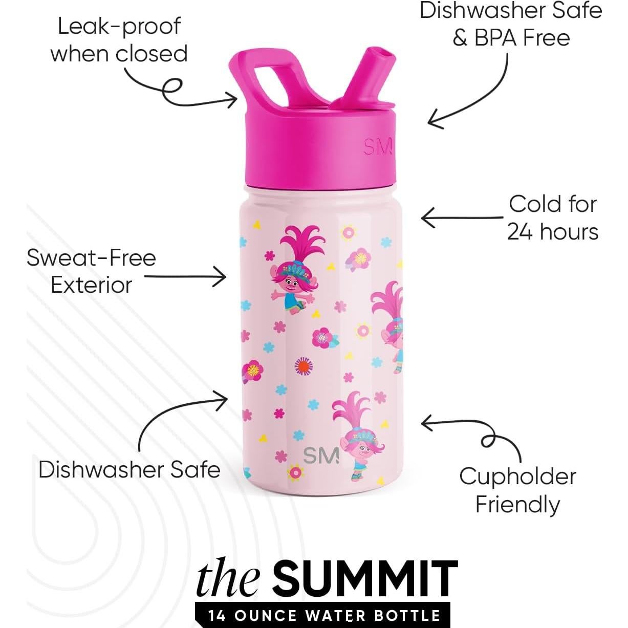 Botella de Agua Aislada Simple Modern Trolls 400ml con Popote