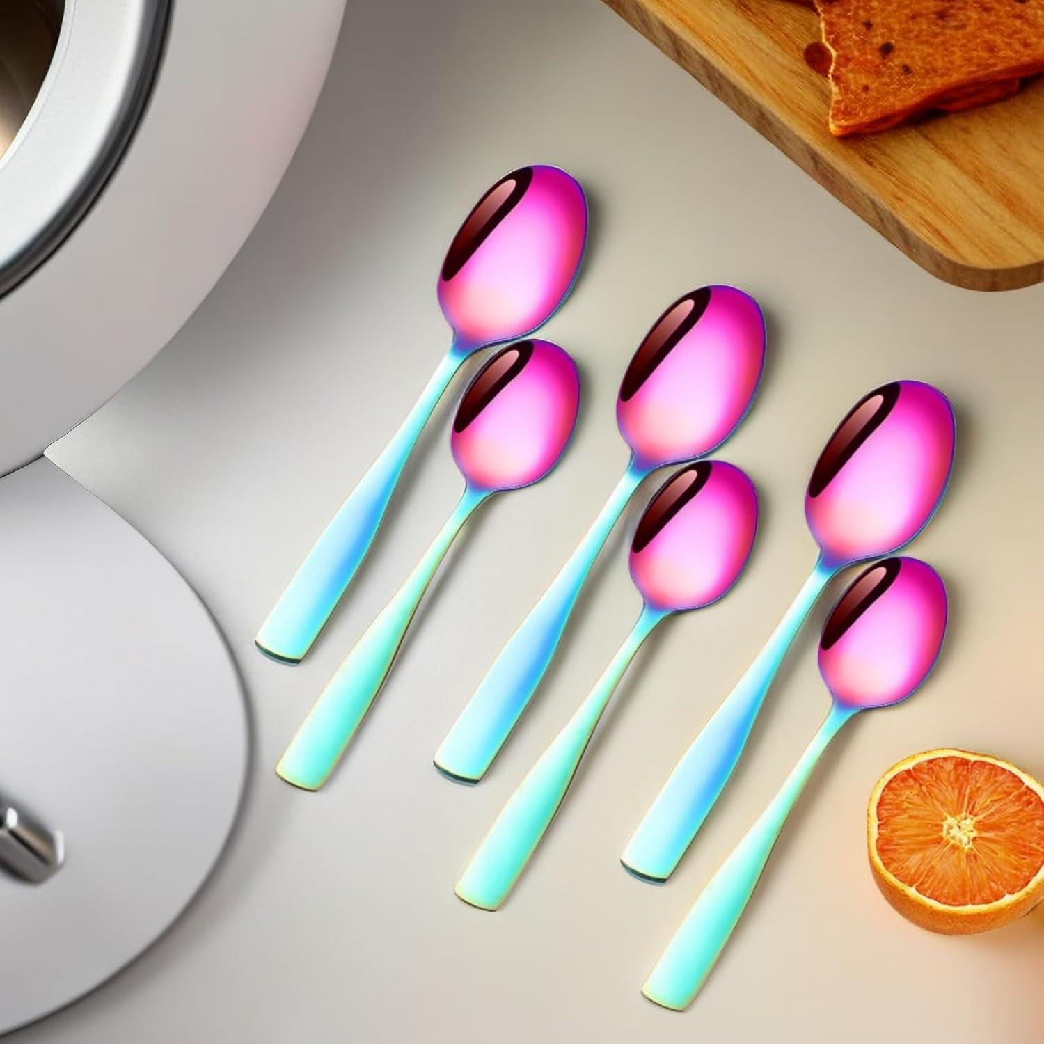 Juego de 6 cucharas de acero inoxidable arcoíris 15.2 cm