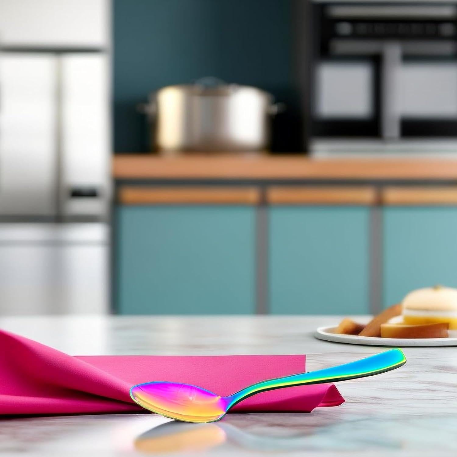 Juego de 6 cucharas de acero inoxidable arcoíris 15.2 cm