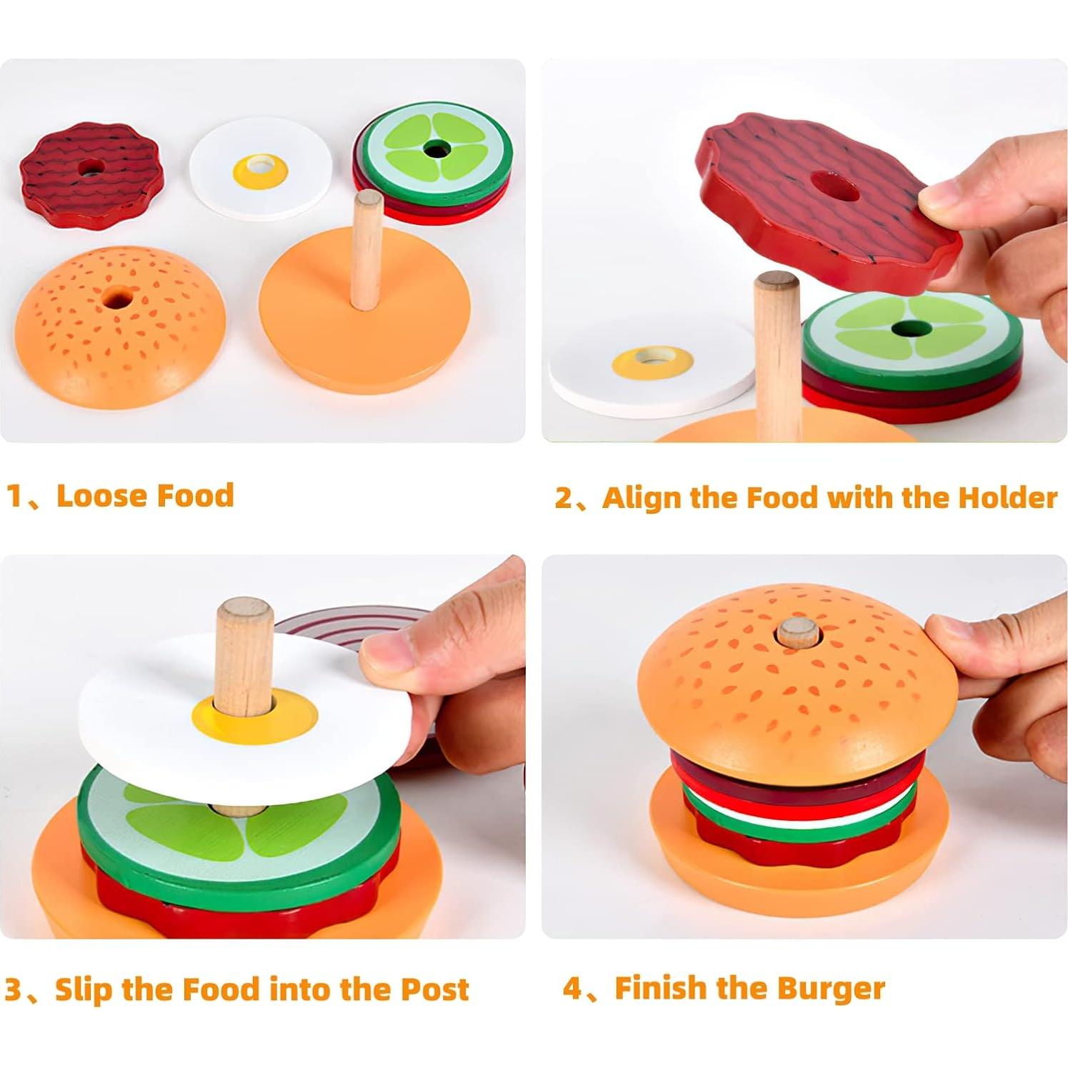 Juguete de Apilamiento Hamburguesas Madera MIKNEKE 12.7cm