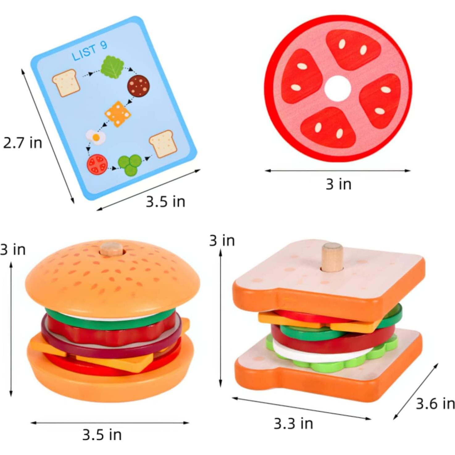 Juguete de Apilamiento Hamburguesas Madera MIKNEKE 12.7cm