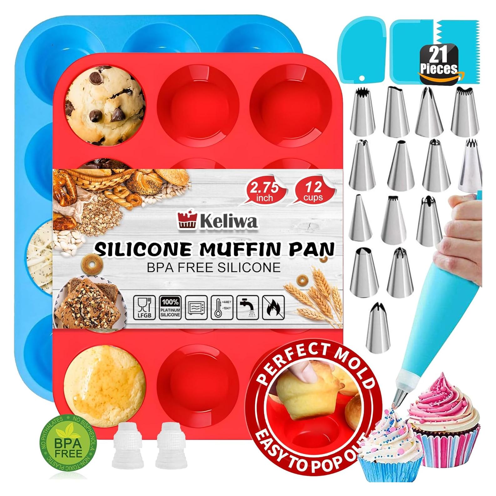 Molde de Silicona Keliwa para Muffins 12 Tazas Antiadherente