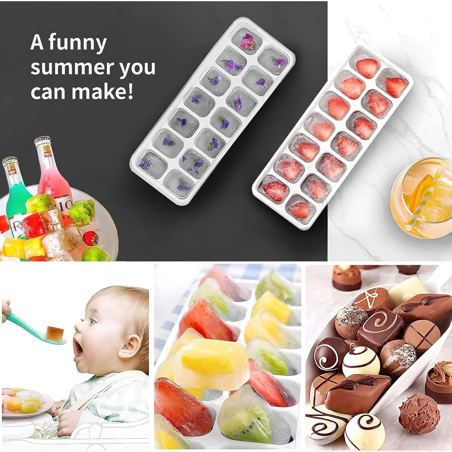 Bandejas de Hielo Airabc 4 Piezas Silicona Flexibles con Tapa