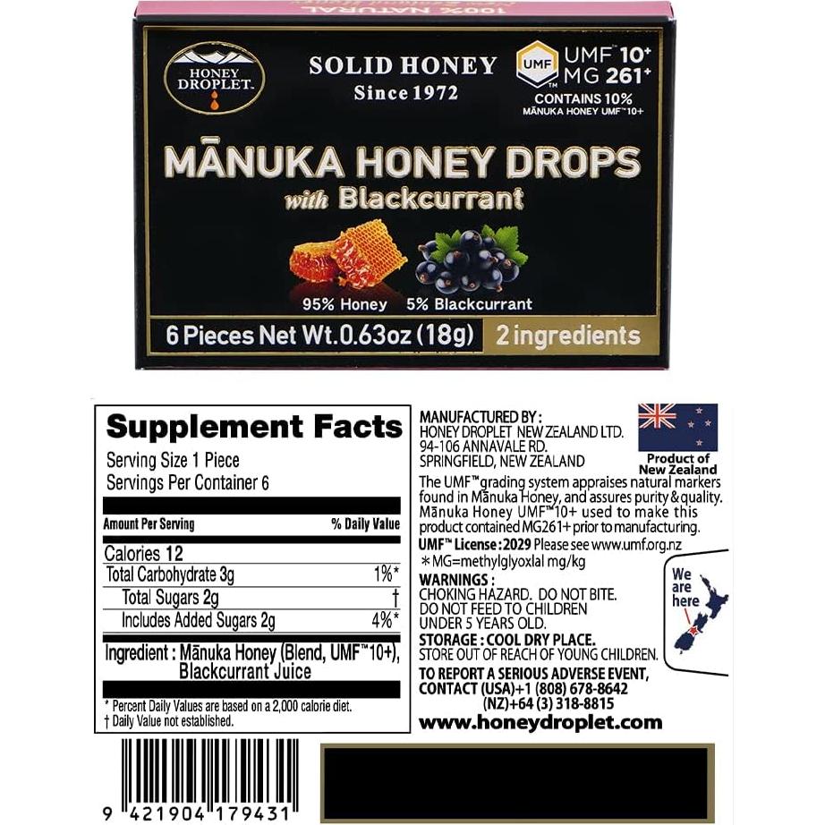 Gotas de Miel Manuka Gota de Miel UMF10+ Sabor Grosella Negra