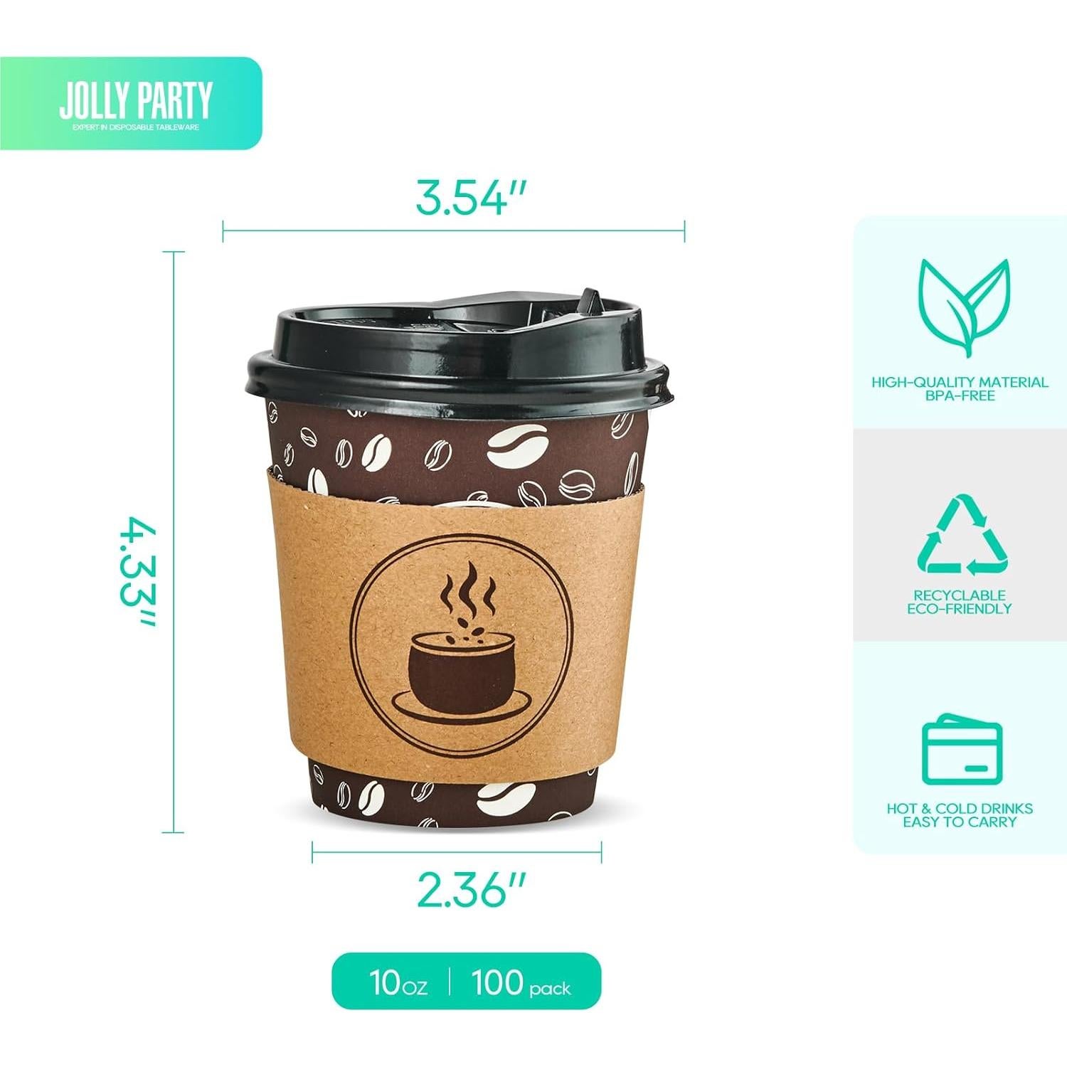 Vasos de Café Desechables FIESTA JOLLY 10oz 100 Unidades