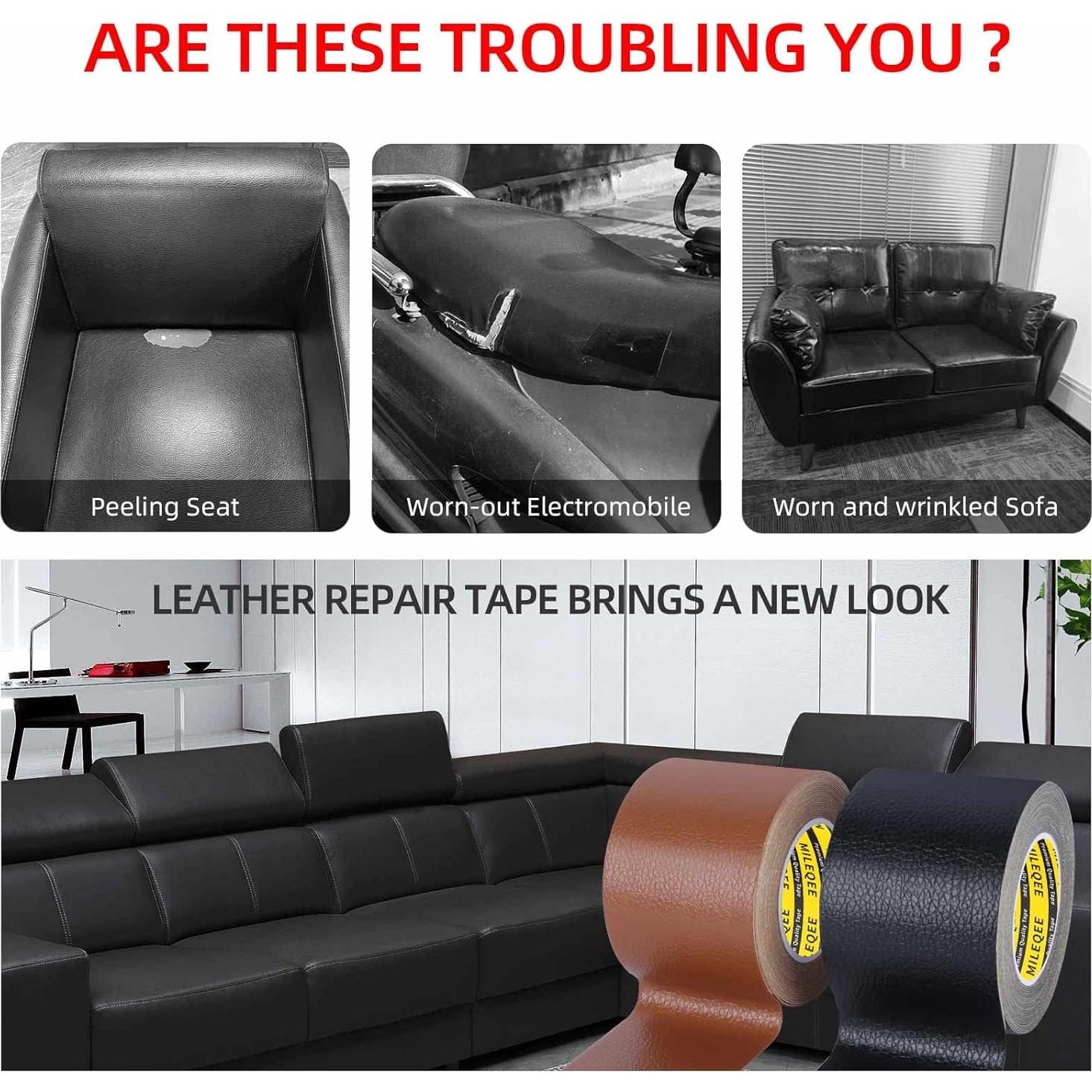 Parche de Reparación de Cuero MILEQEE 5x500cm Negro Autoadhesivo