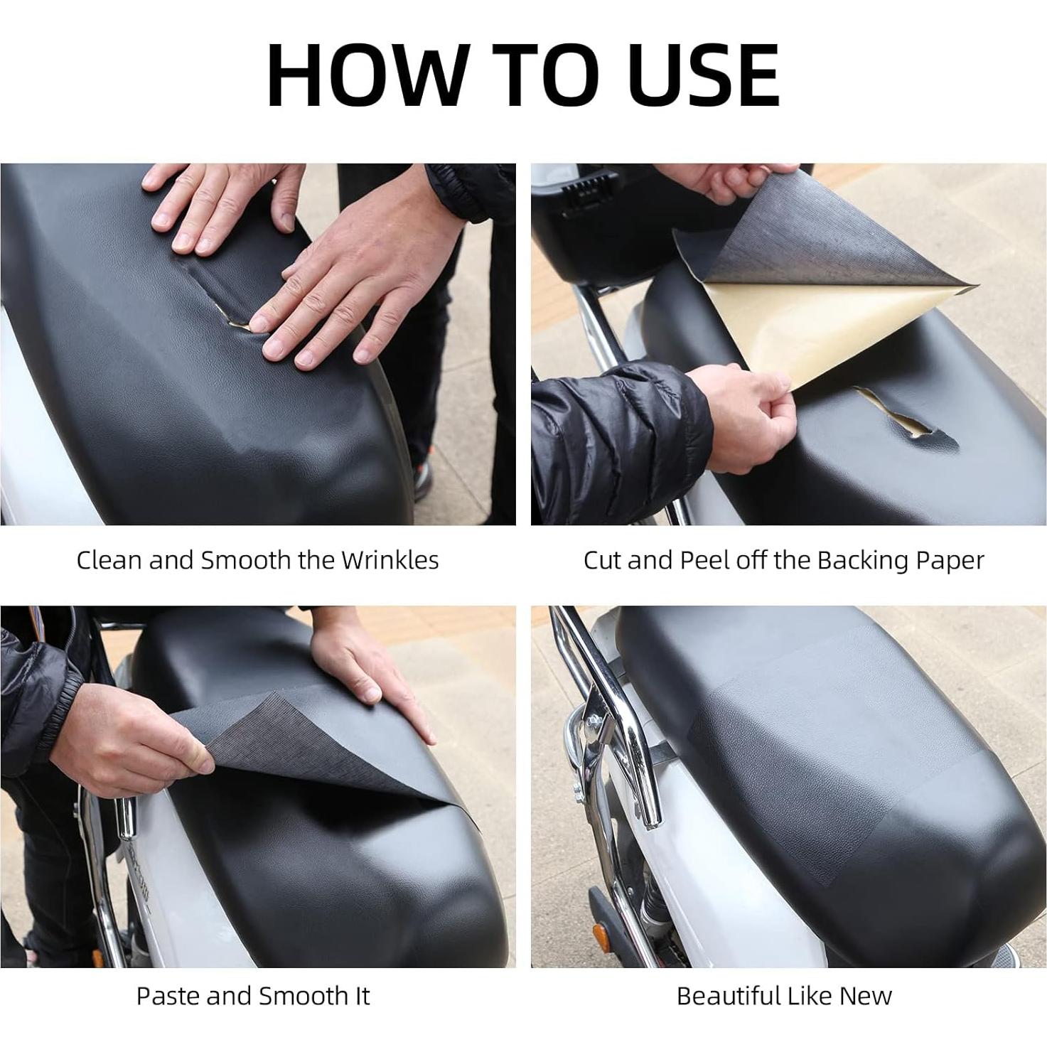 Parche de Reparación de Cuero MILEQEE 5x500cm Negro Autoadhesivo