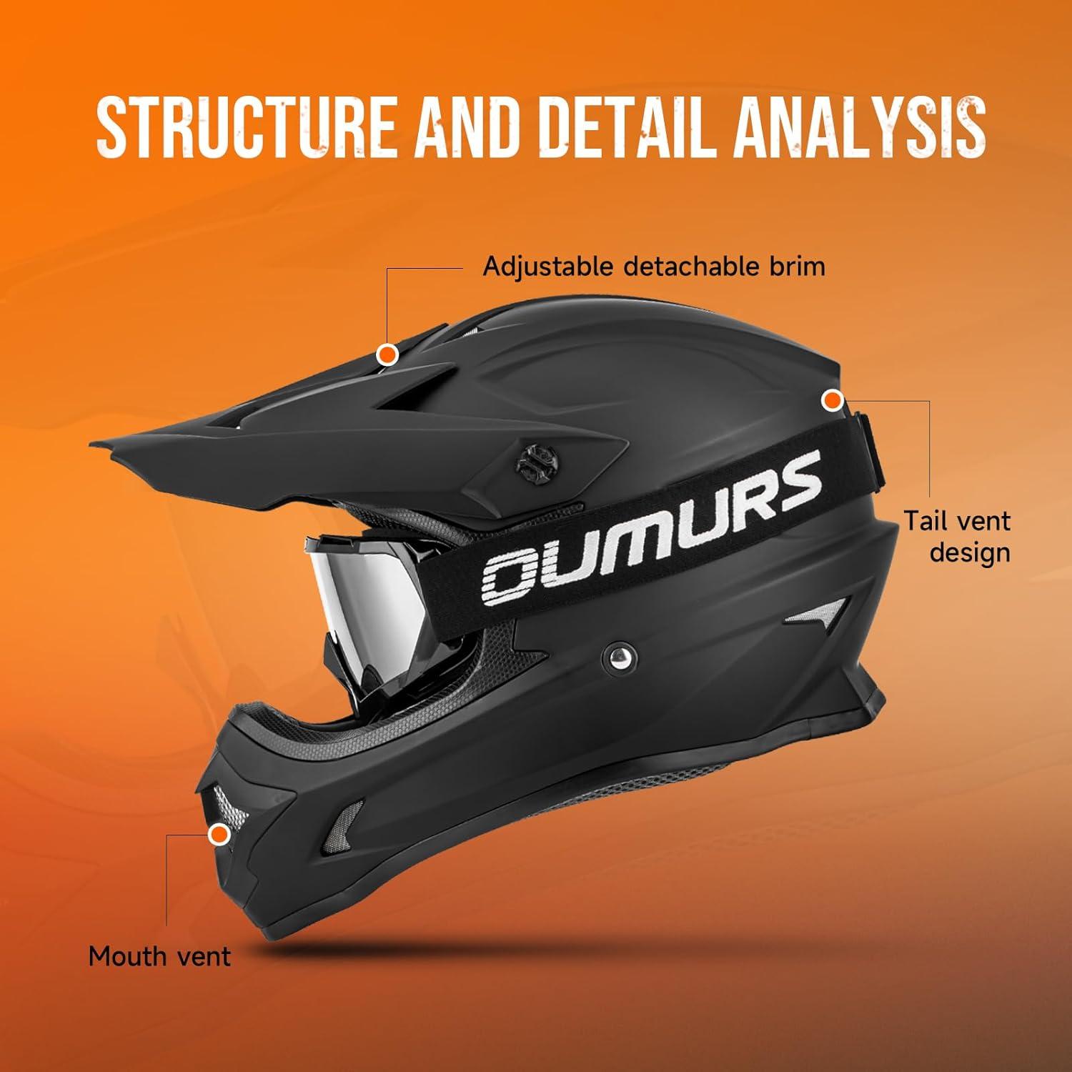 Casco de ATV OUMURS D001TY06331MB con Gafas y Guantes
