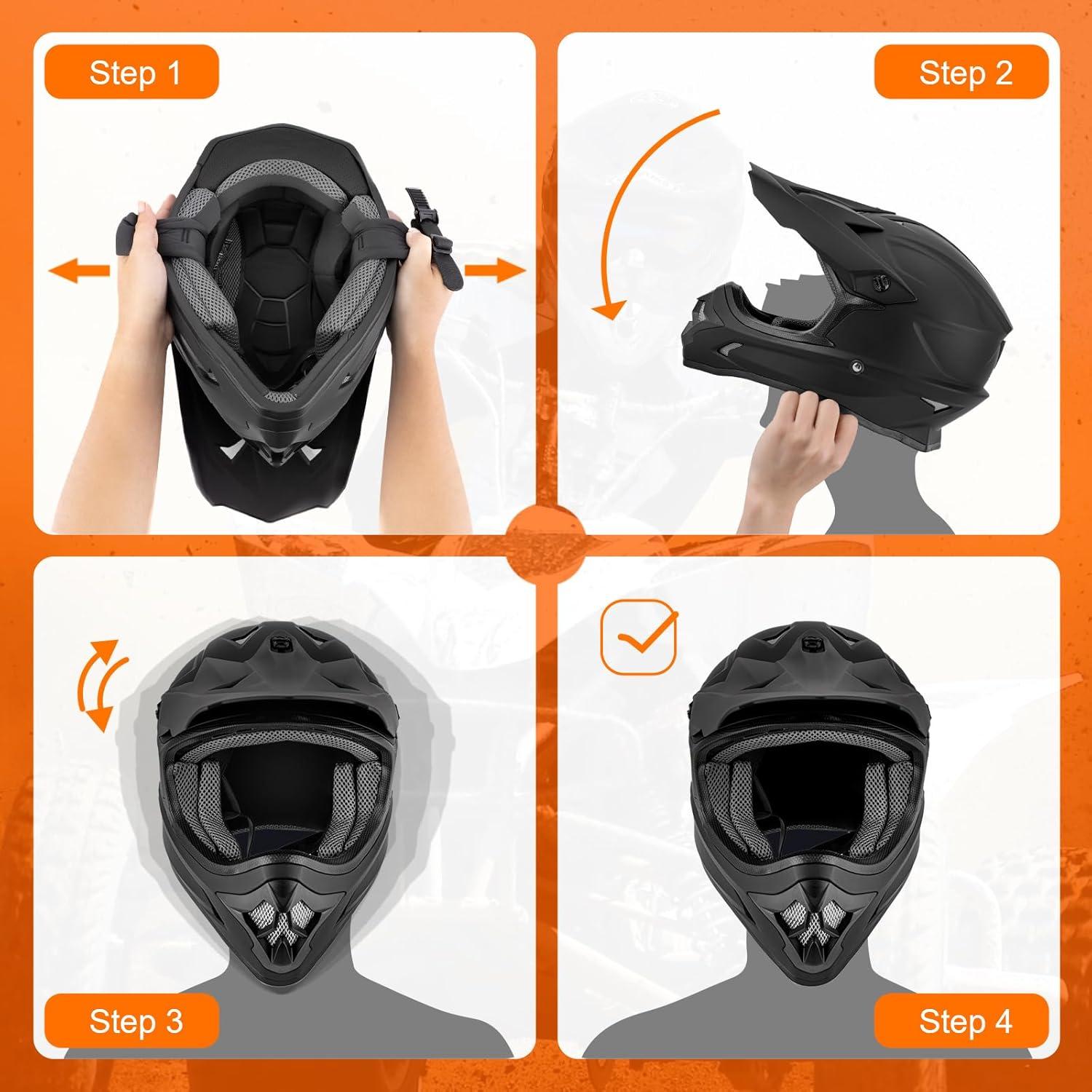 Casco de ATV OUMURS D001TY06331MB con Gafas y Guantes