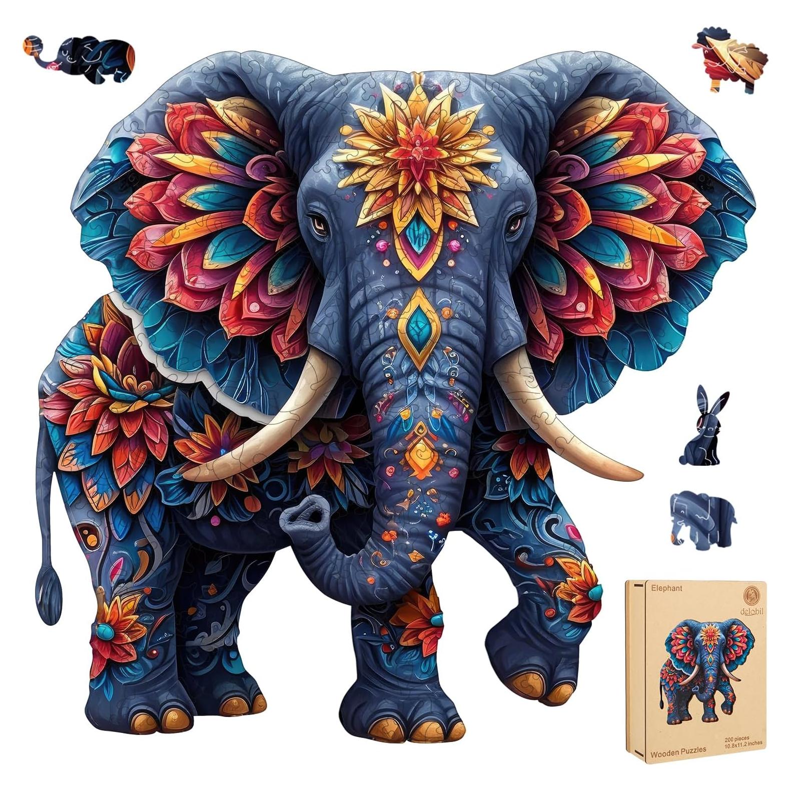Rompecabezas de Madera Elefante 200 Piezas 28.4x28.4 cm