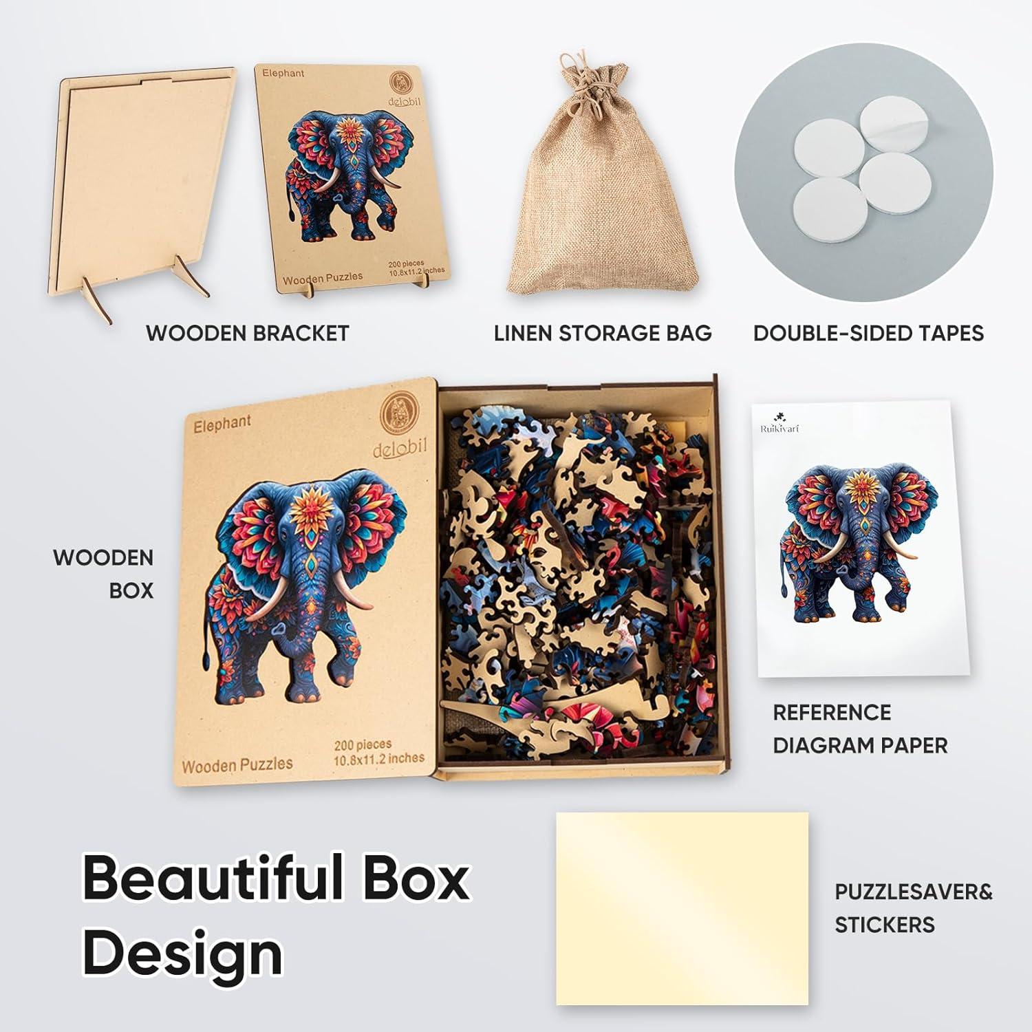 Rompecabezas de Madera Elefante 200 Piezas 28.4x28.4 cm