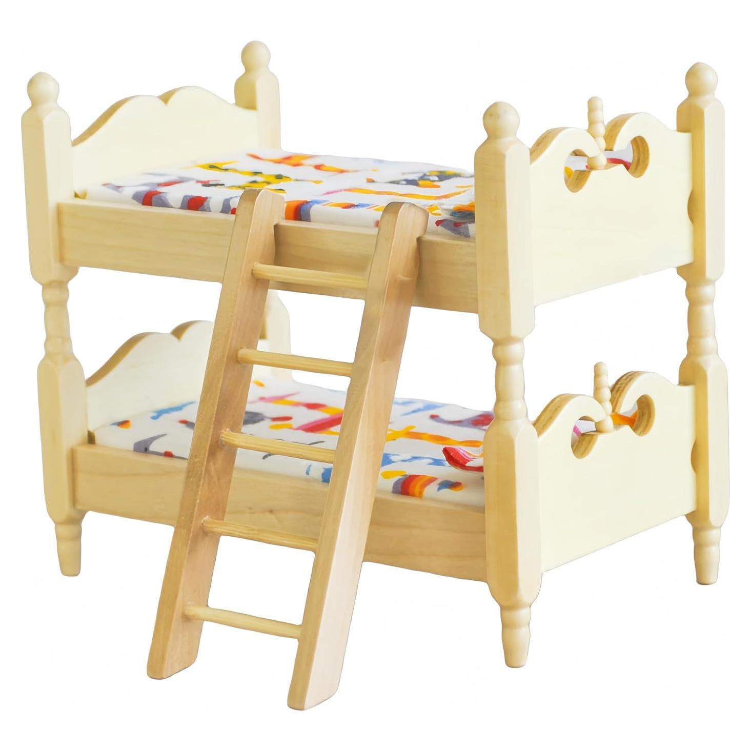 Cama Litera Miniatura de Madera Birostiana para Casa de Muñecas