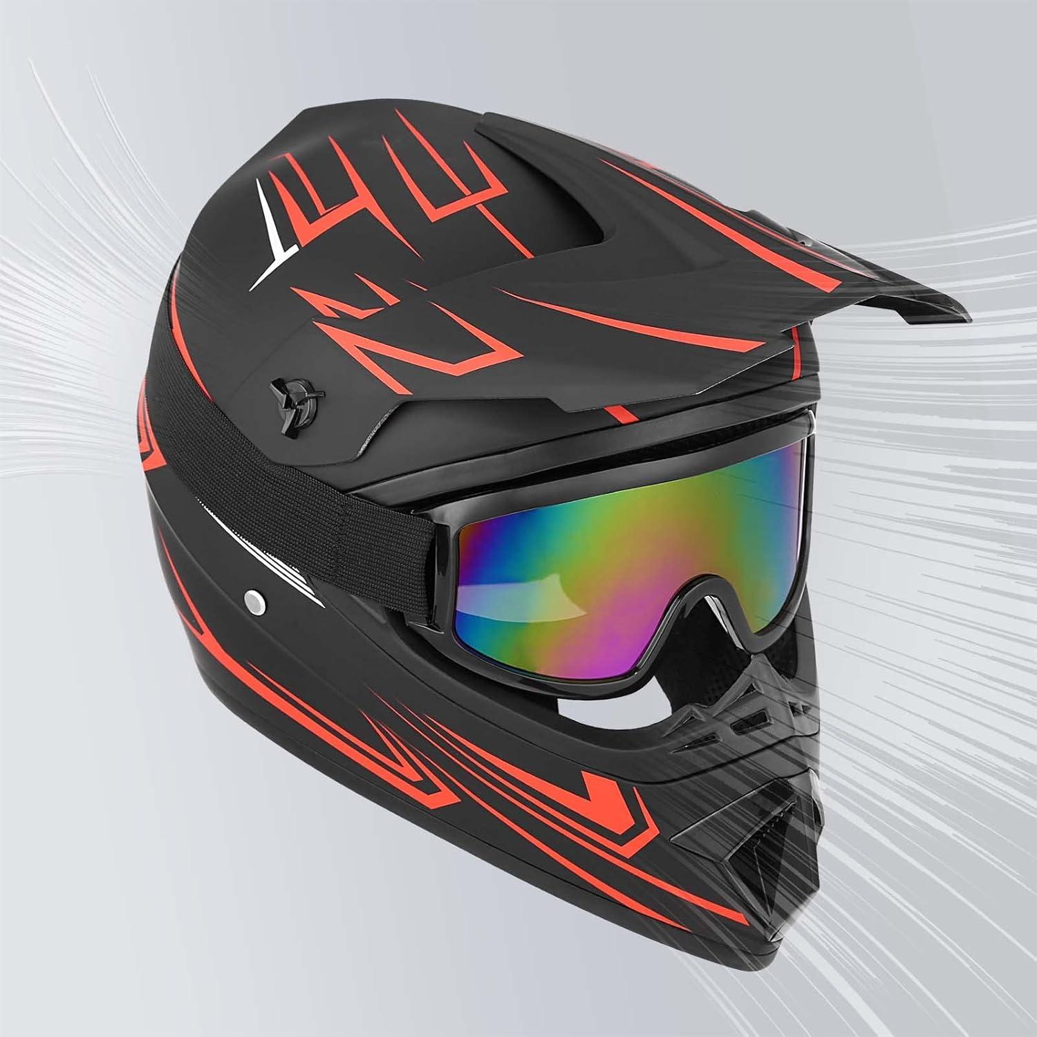 Casco de Motocross Yesmotor 225 Rojo M con Gafas y Guantes