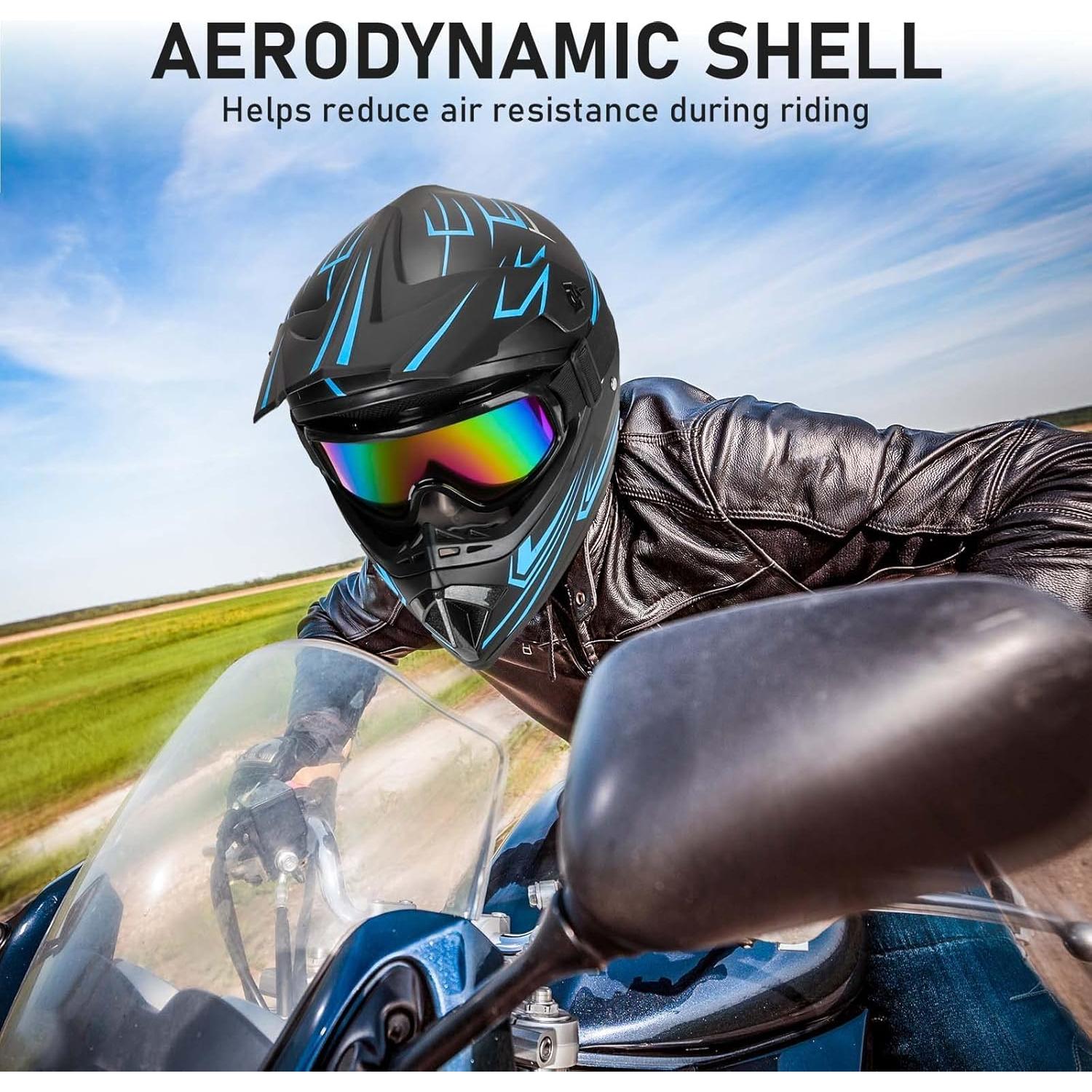 Casco de Motocross Yesmotor 225 Rojo M con Gafas y Guantes