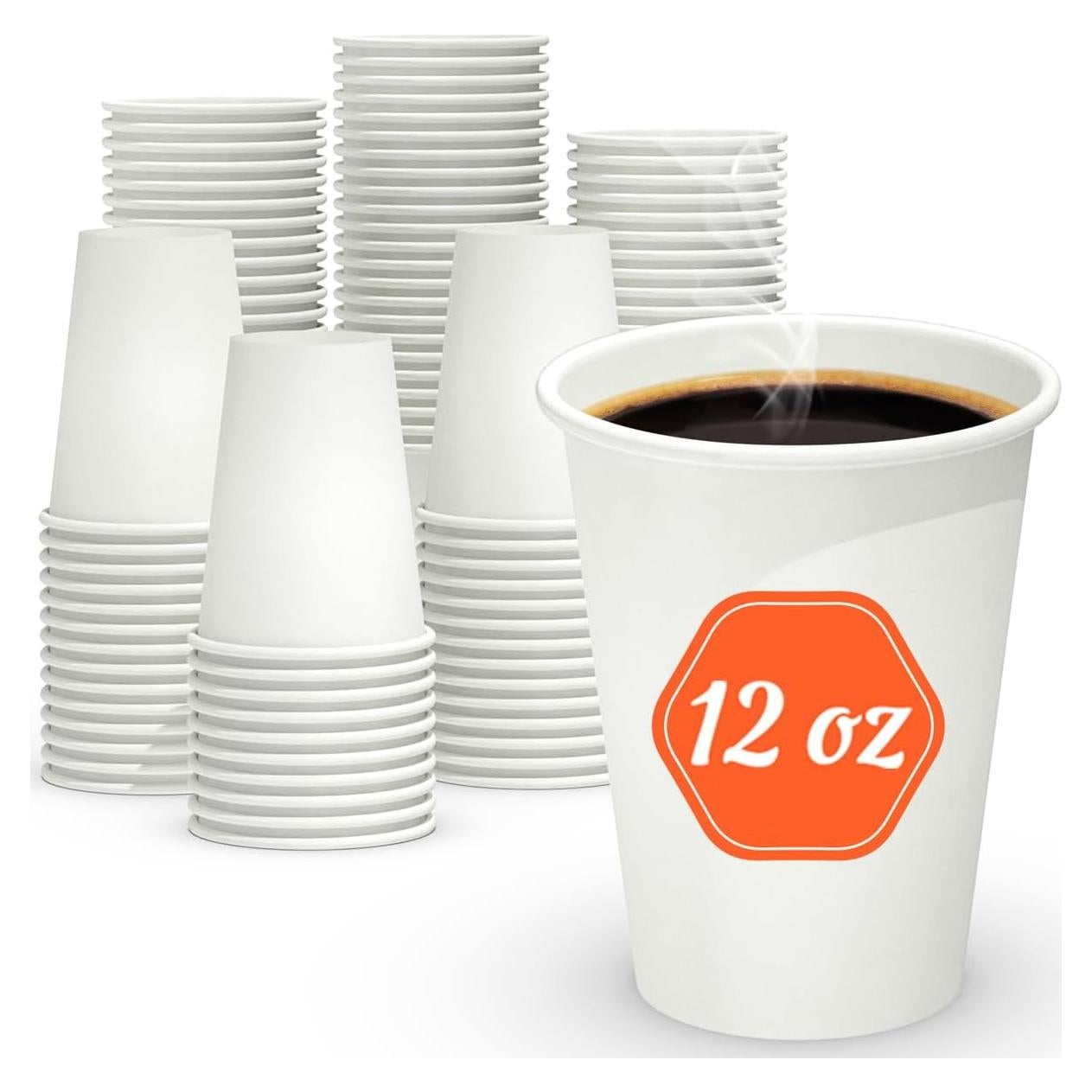 100 Tazas de Papel Desechables 12 oz Dealusy - A Prueba de Fugas