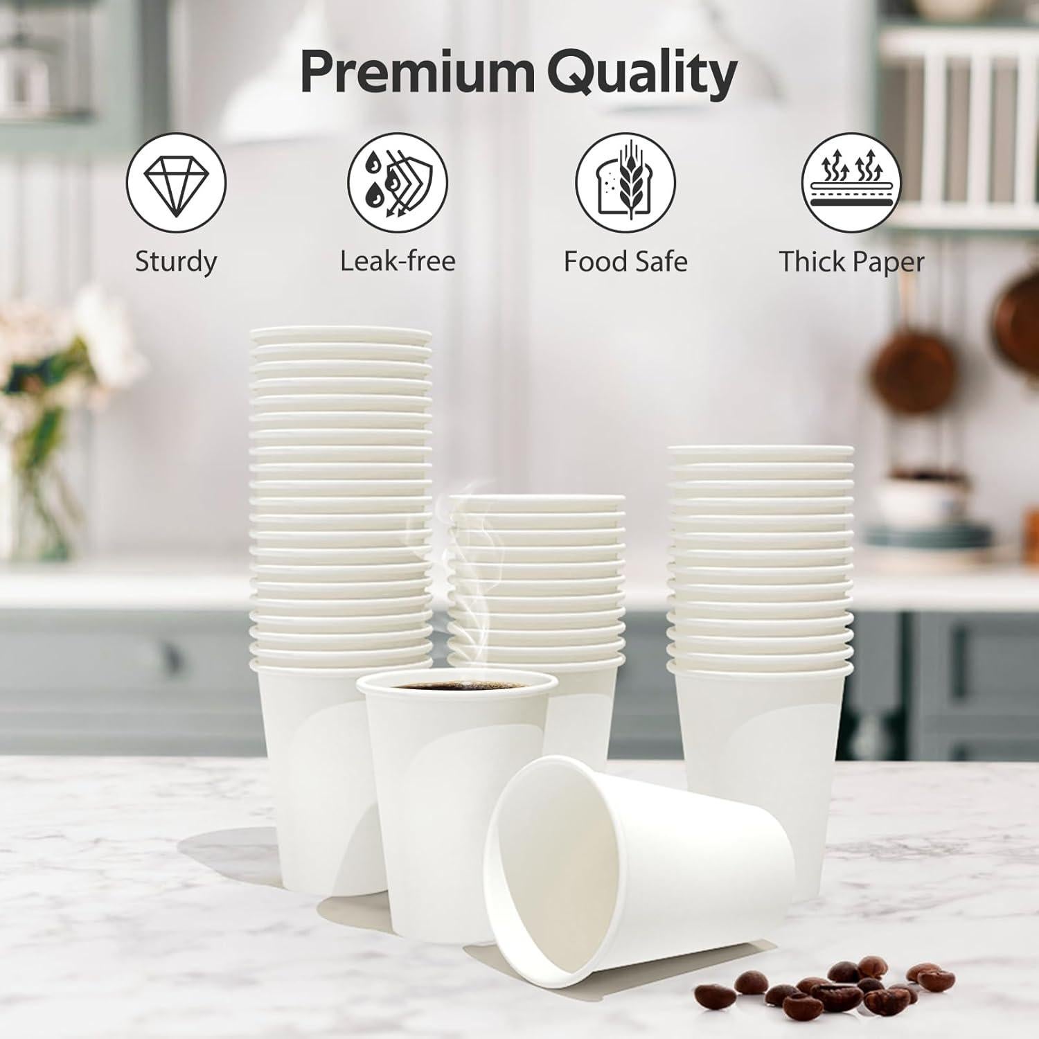 100 Tazas de Papel Desechables 12 oz Dealusy - A Prueba de Fugas
