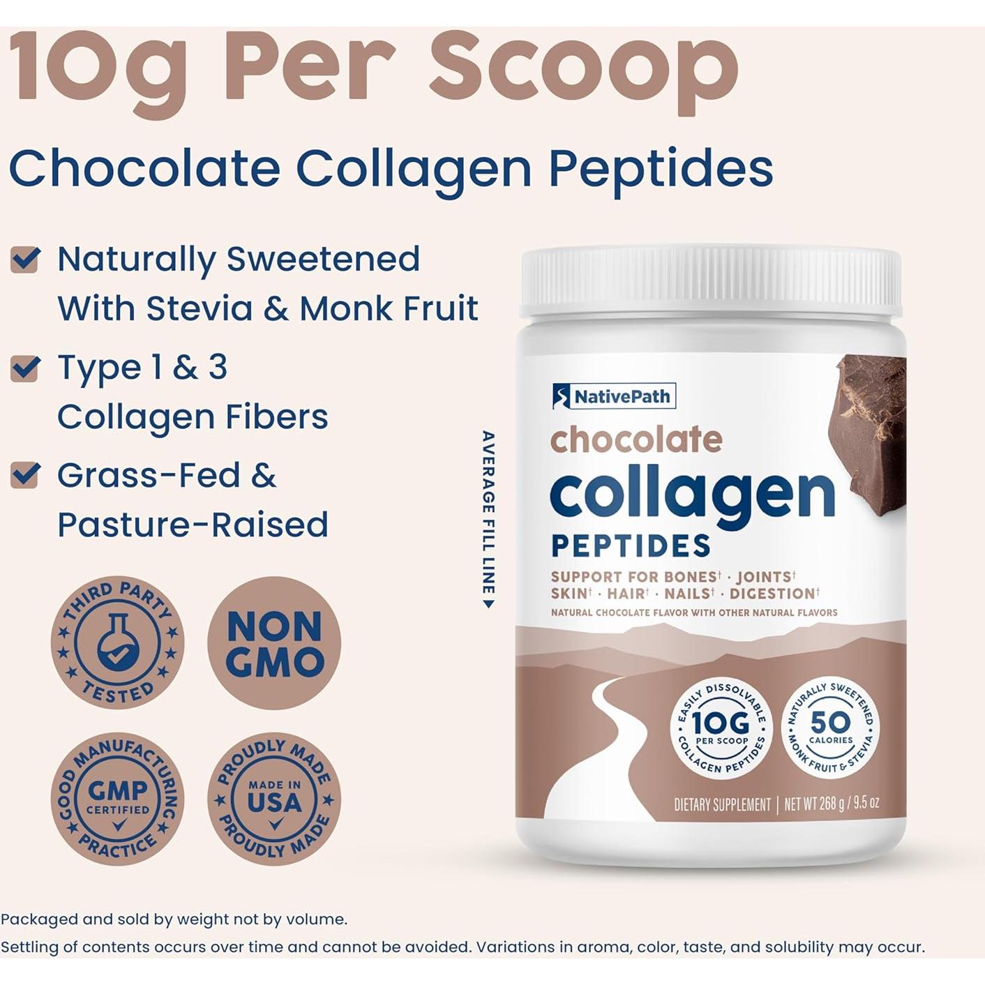 Colágeno Hidrolizado Tipo 1 y 3 NativePath Chocolate 268g