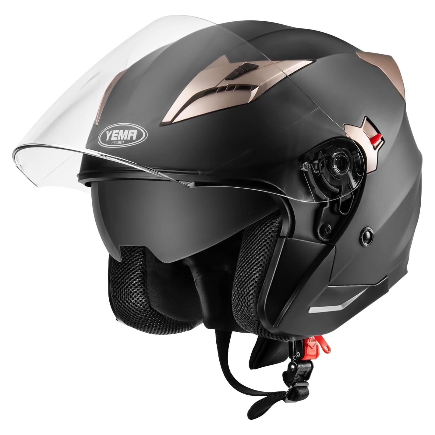 Casco de Motocicleta YEMA YM-627 Doble Visera Negro Mate