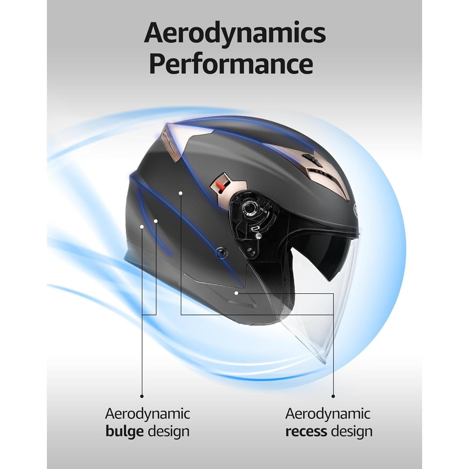 Casco de Motocicleta YEMA YM-627 Doble Visera Negro Mate