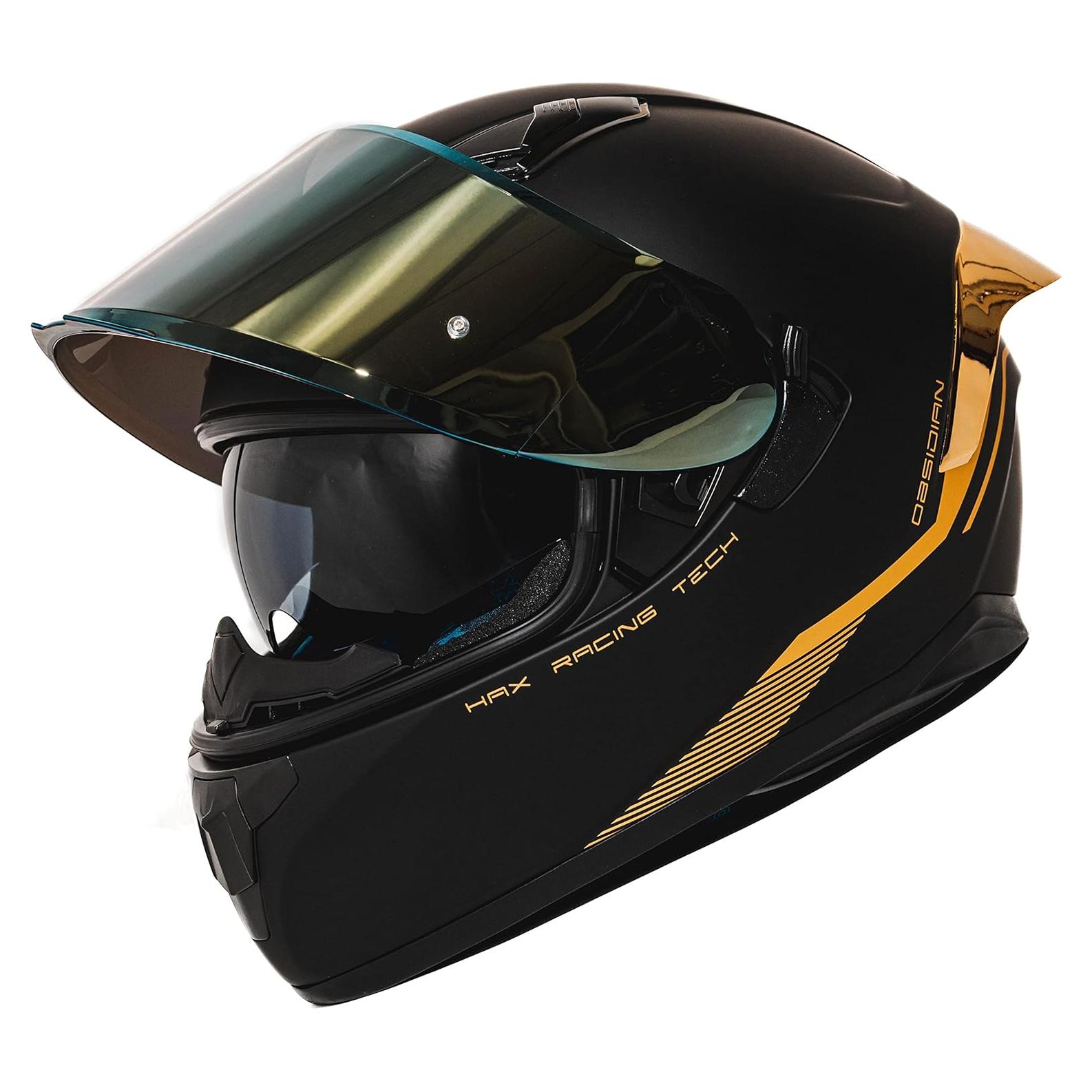 Casco Integral HAX Obsidian Doble Visera Negro Mate Oro M